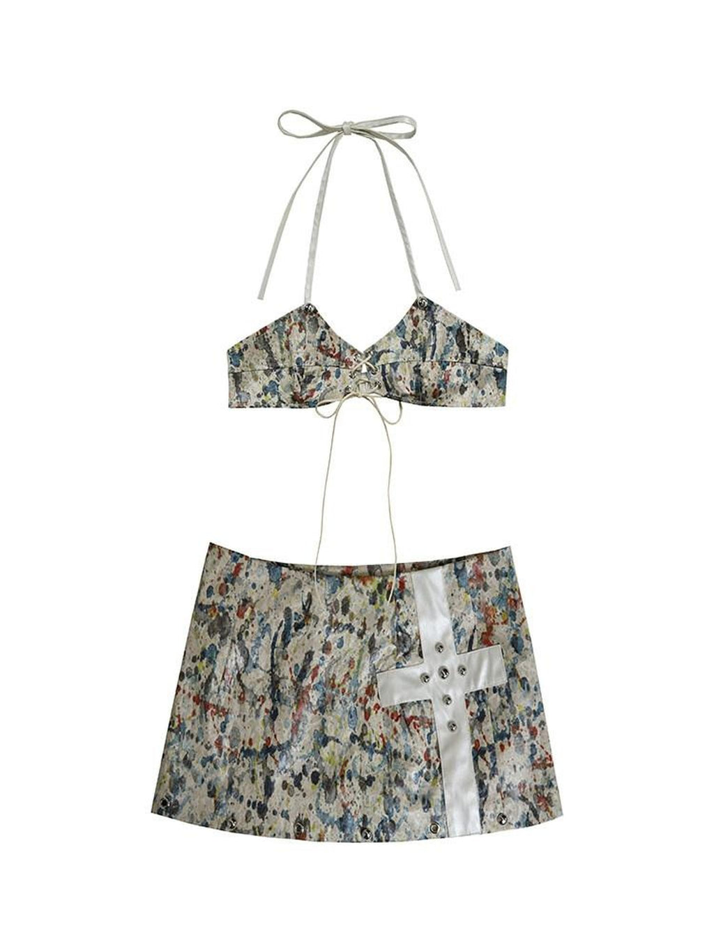 NO ROMANCE Floral Patchwork Vintage Low Rise Polyester Swimwear Two Piece Bikinis
