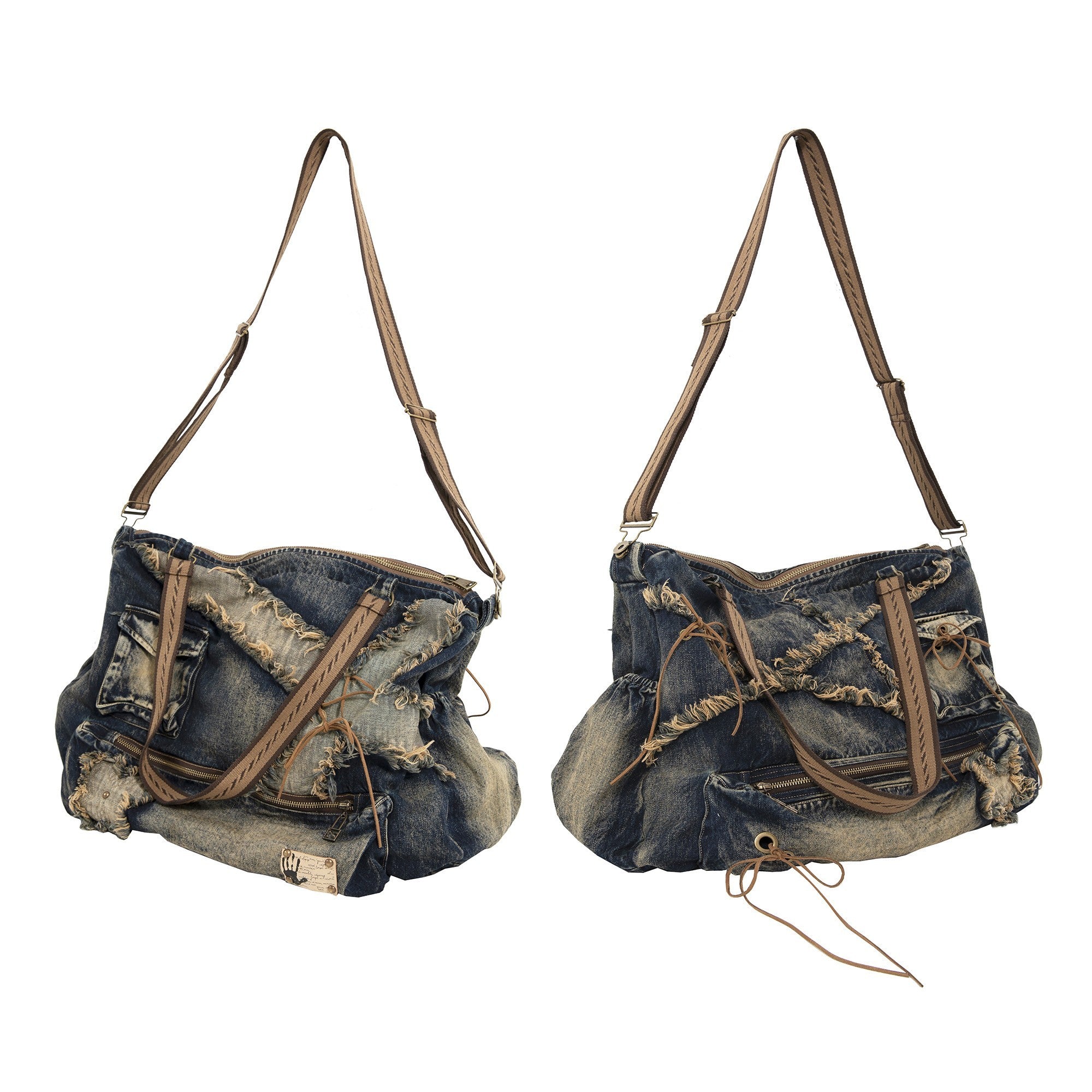 NO_ROMANCE_Foldable_Large_Denim_Messenger_Vintage_Artsy_Double_Strap_Zipper_Cross_Body_Bags_MISSTT