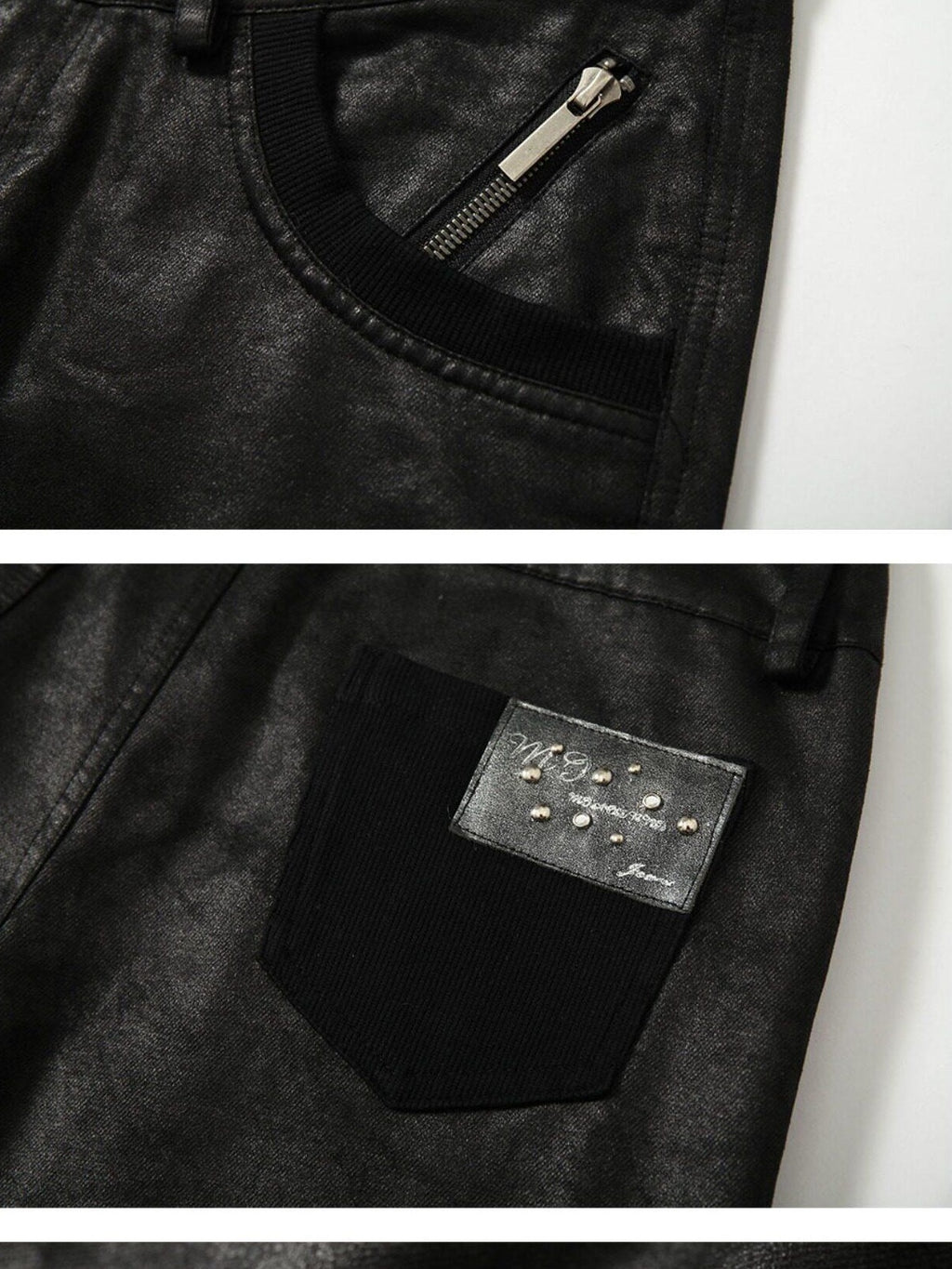 NO ROMANCE Hand Distressed Pocket Cargo Punk Low Waist Pleated Metallic Black Flare Pants