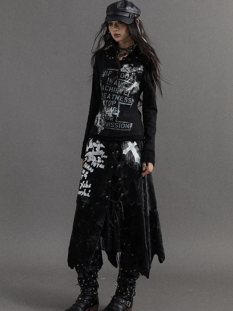 NO ROMANCE Hand Painted Patchwork Tie Dye Lace Vintage Women Printed Maxi Skirts