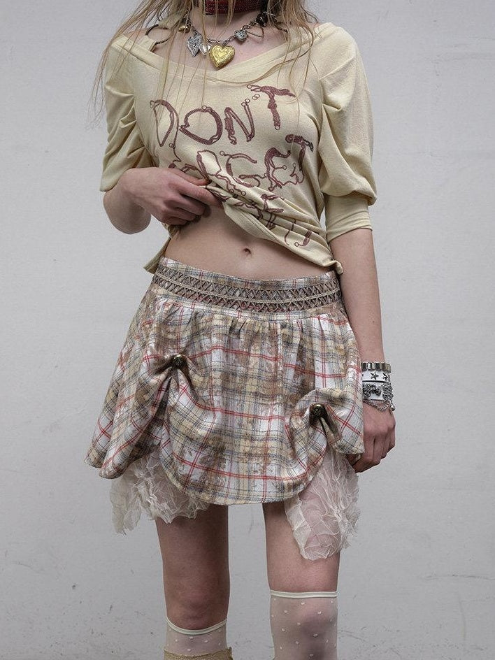 NO ROMANCE High Waist Vintage Pleated A Line Loose Fit Young Women Plaid Check Mini Skirts