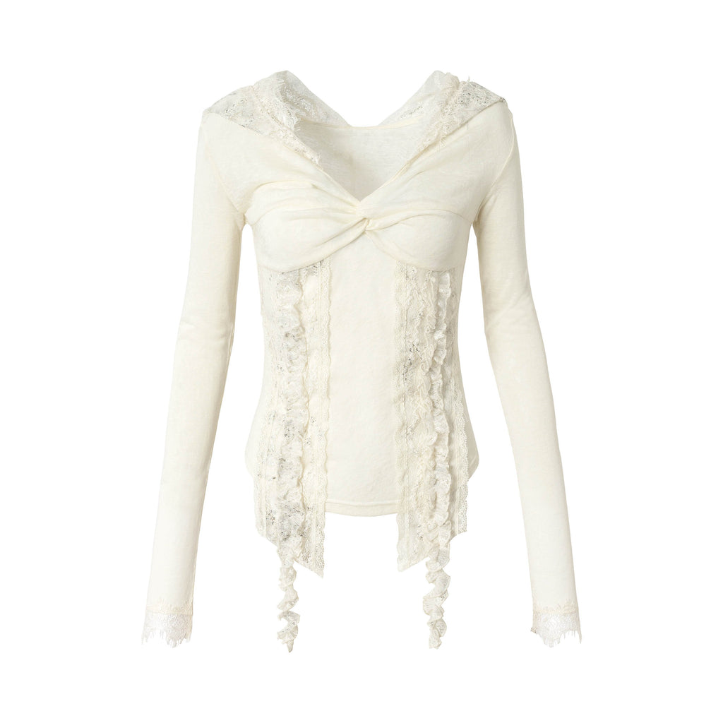NO_ROMANCE_Lace_Trim_Hooded_Punk_Slim_Fit_Women_V-neck_Stretch_Pullover_Long_Sleeve_T-Shirts_MISSTT