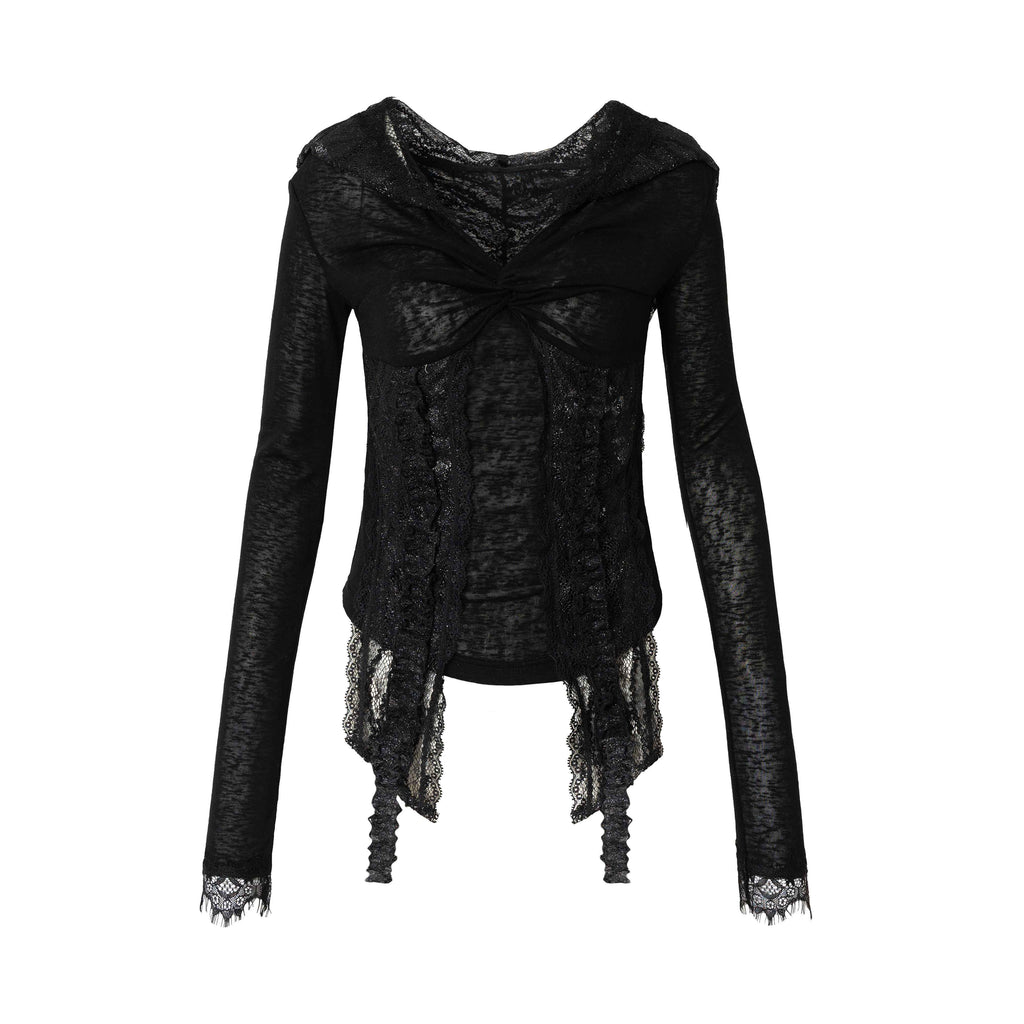 NO_ROMANCE_Lace_Trim_Hooded_Punk_Slim_Fit_Women_V-neck_Stretch_Pullover_Long_Sleeve_T-Shirts_MISSTT