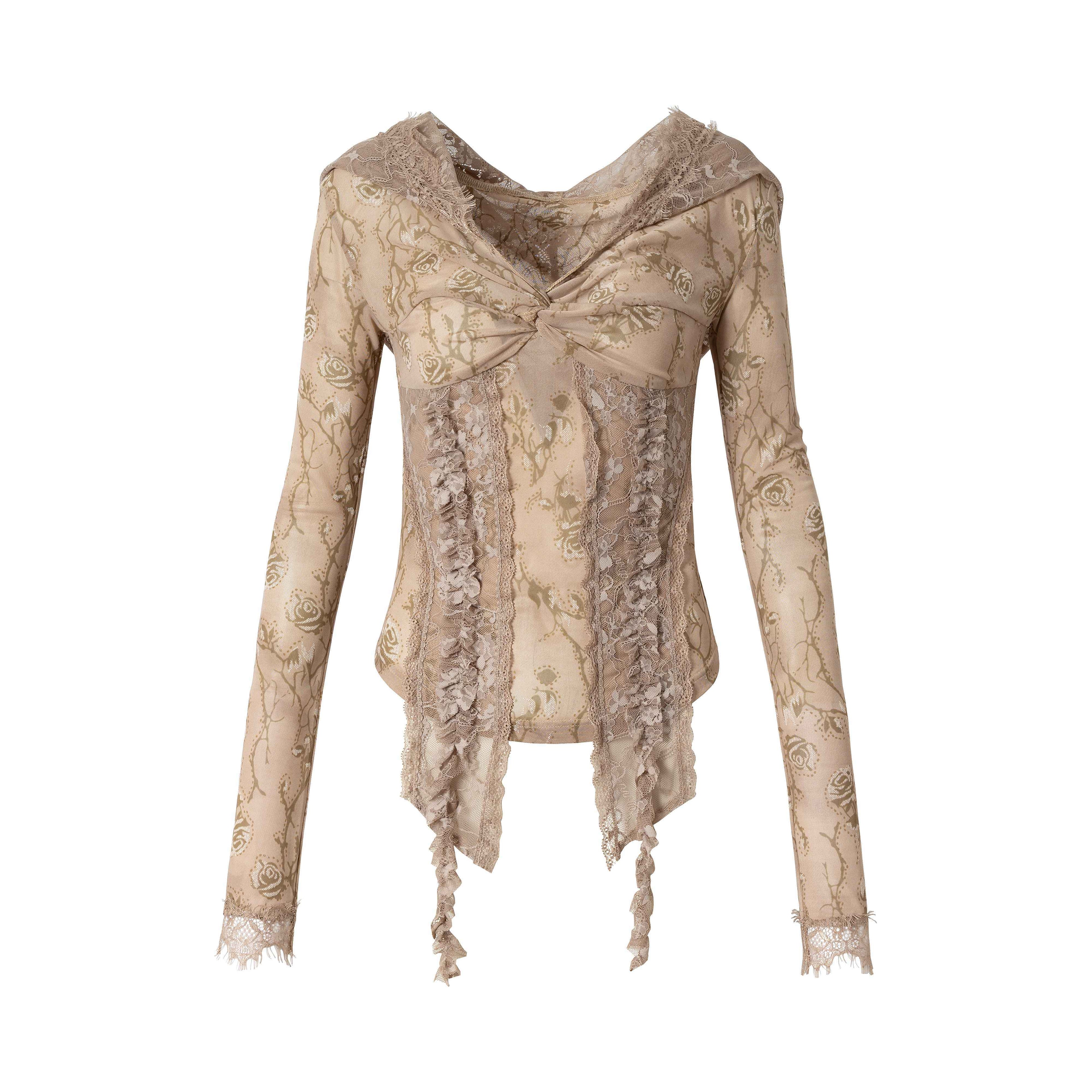NO_ROMANCE_Lace_Trim_Hooded_Punk_Slim_Fit_Women_V-neck_Stretch_Pullover_Long_Sleeve_T-Shirts_MISSTT