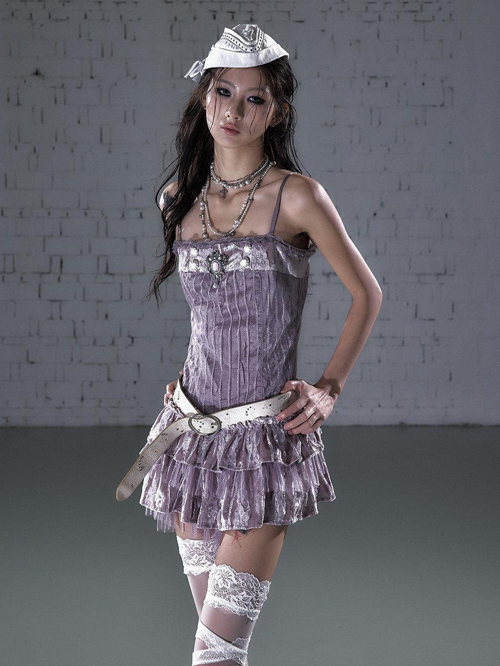 NO ROMANCE Lavender Velvet Ballet Puff Slim Fit Strappy Casual Youth Slip Mini Dresses