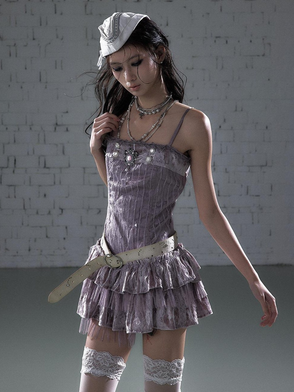 NO ROMANCE Lavender Velvet Ballet Puff Slim Fit Strappy Casual Youth Slip Mini Dresses