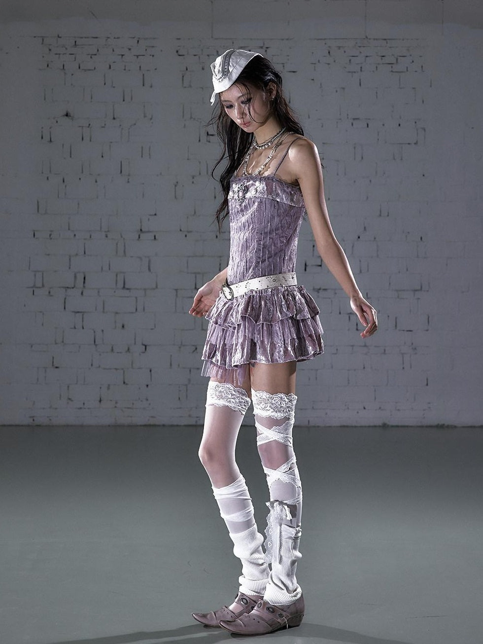 NO ROMANCE Lavender Velvet Ballet Puff Slim Fit Strappy Casual Youth Slip Mini Dresses