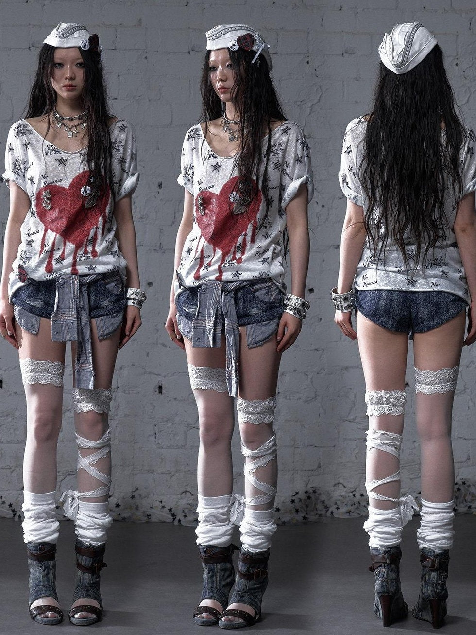 NO ROMANCE Lightweight Cotton Street Punk Slim Women Heart Print Short Sleeve T-Shirts
