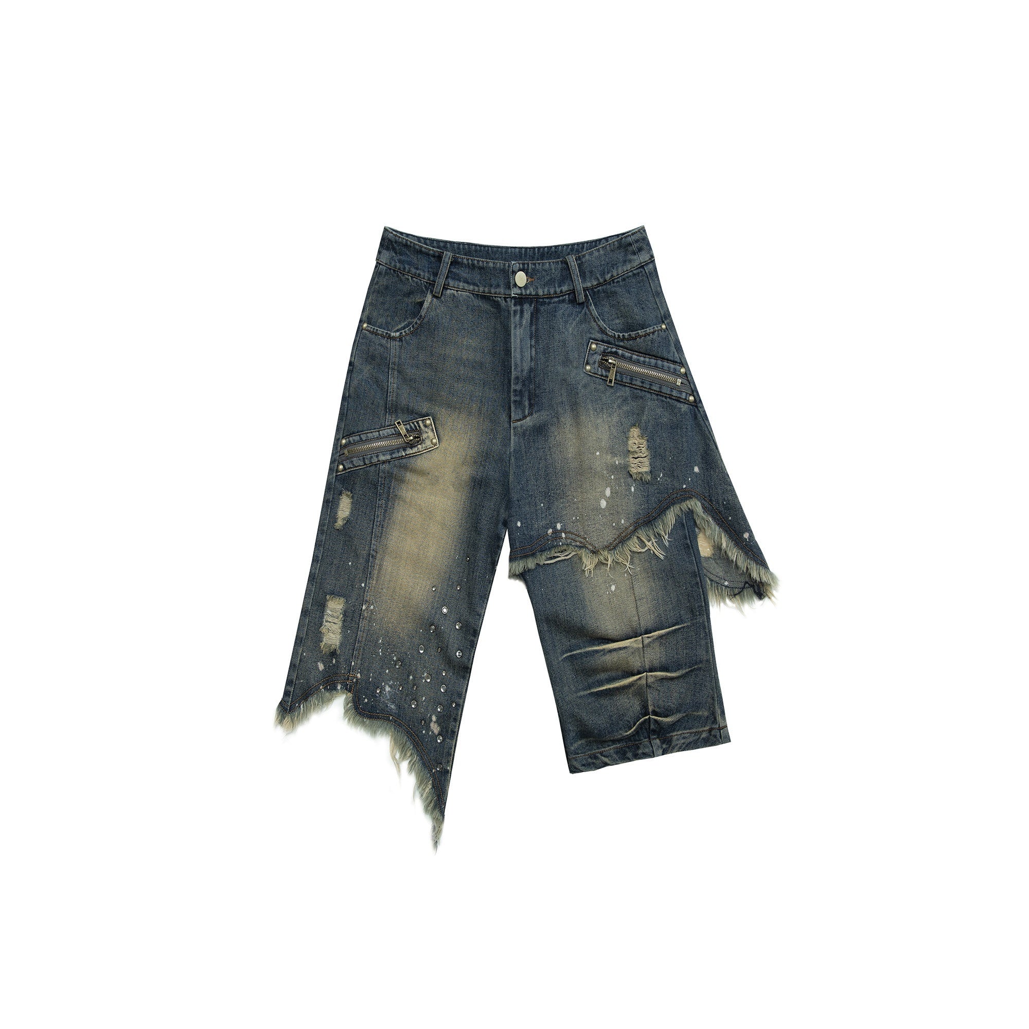 NO_ROMANCE_Lightweight_Distressed_Low_Rise_Relaxed_Straight_Women_Casual_Denim_Shorts_MISSTT