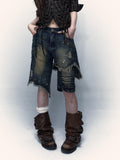 NO ROMANCE Lightweight Distressed Low Rise Relaxed Straight Women Casual Denim Shorts