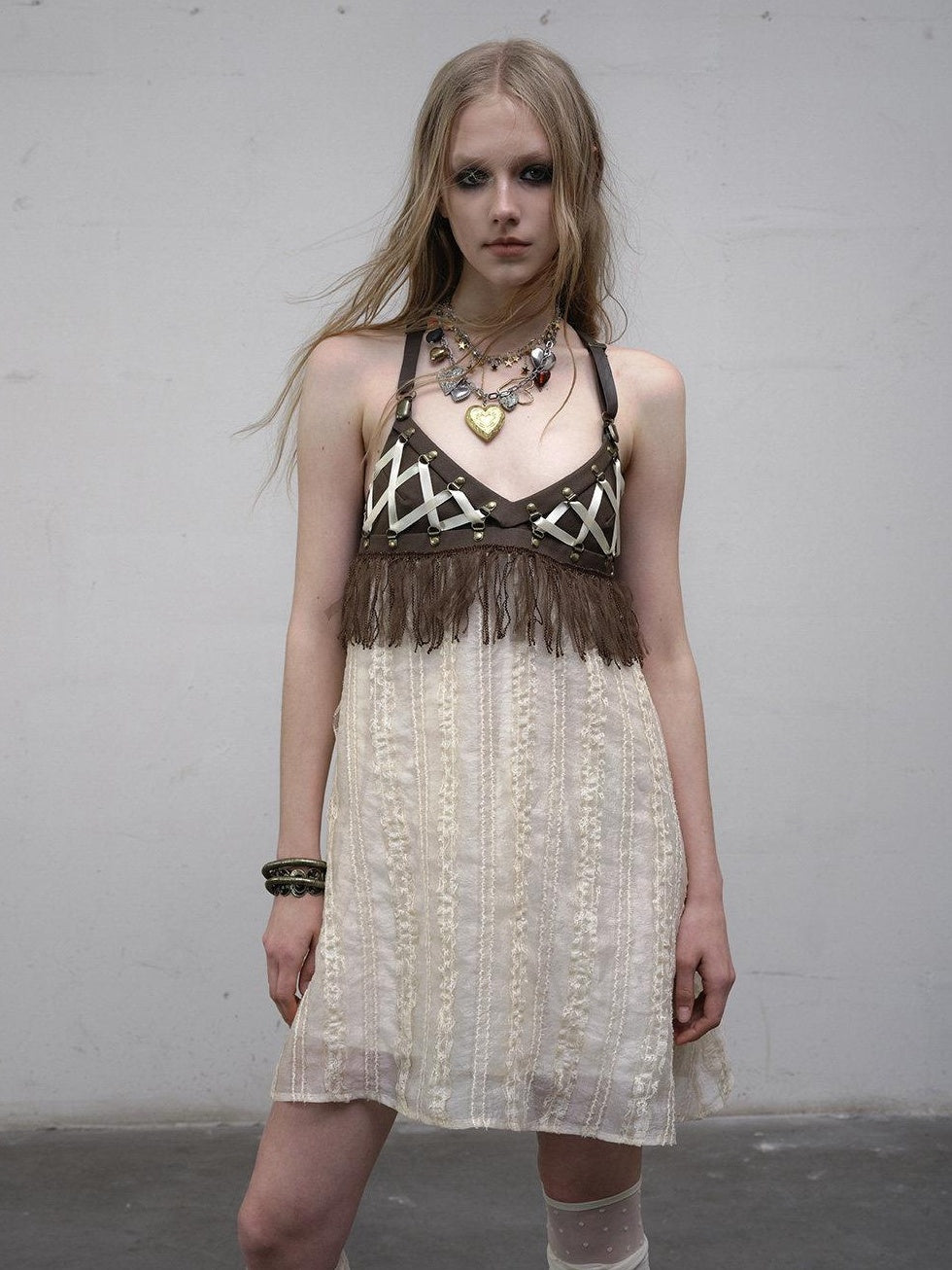 NO ROMANCE Lightweight Khaki Vintage Natural Waist Spaghetti Strap Travel Slip Midi Dresses