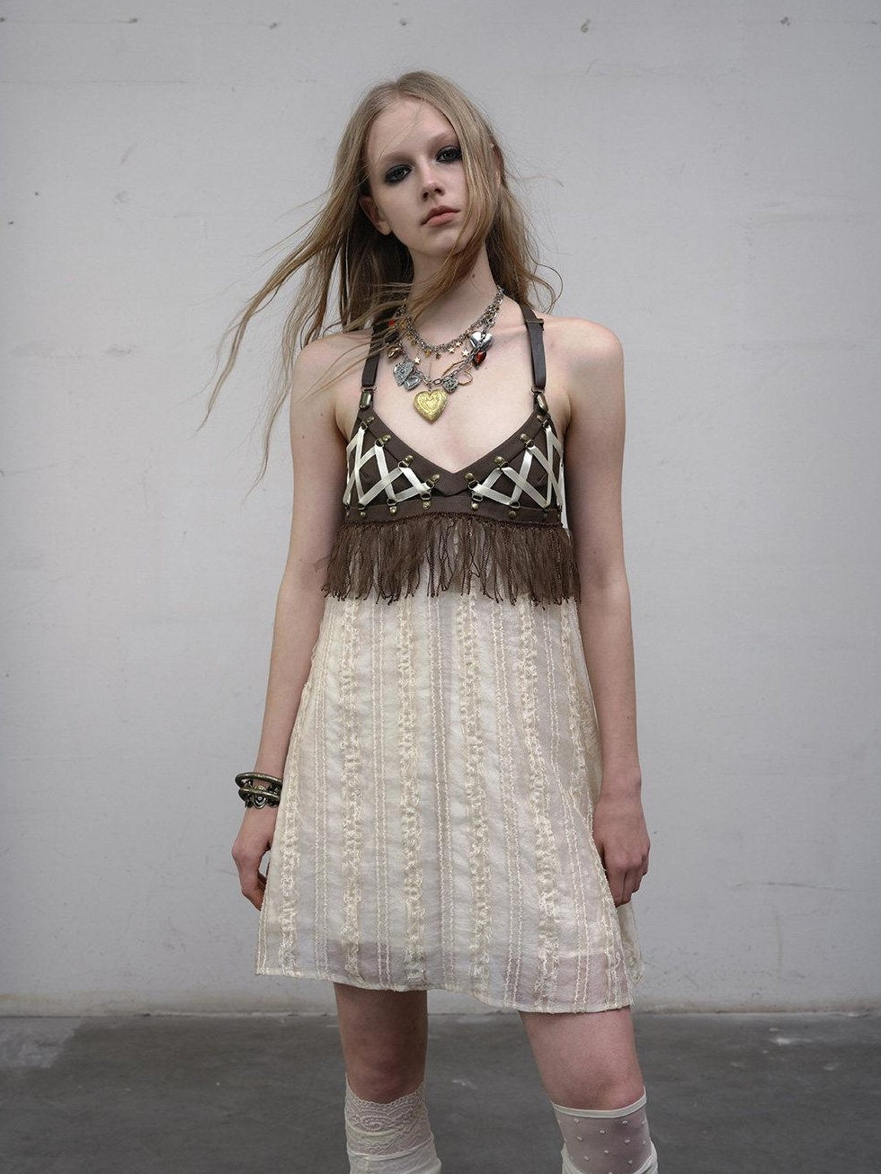 NO ROMANCE Lightweight Khaki Vintage Natural Waist Spaghetti Strap Travel Slip Midi Dresses
