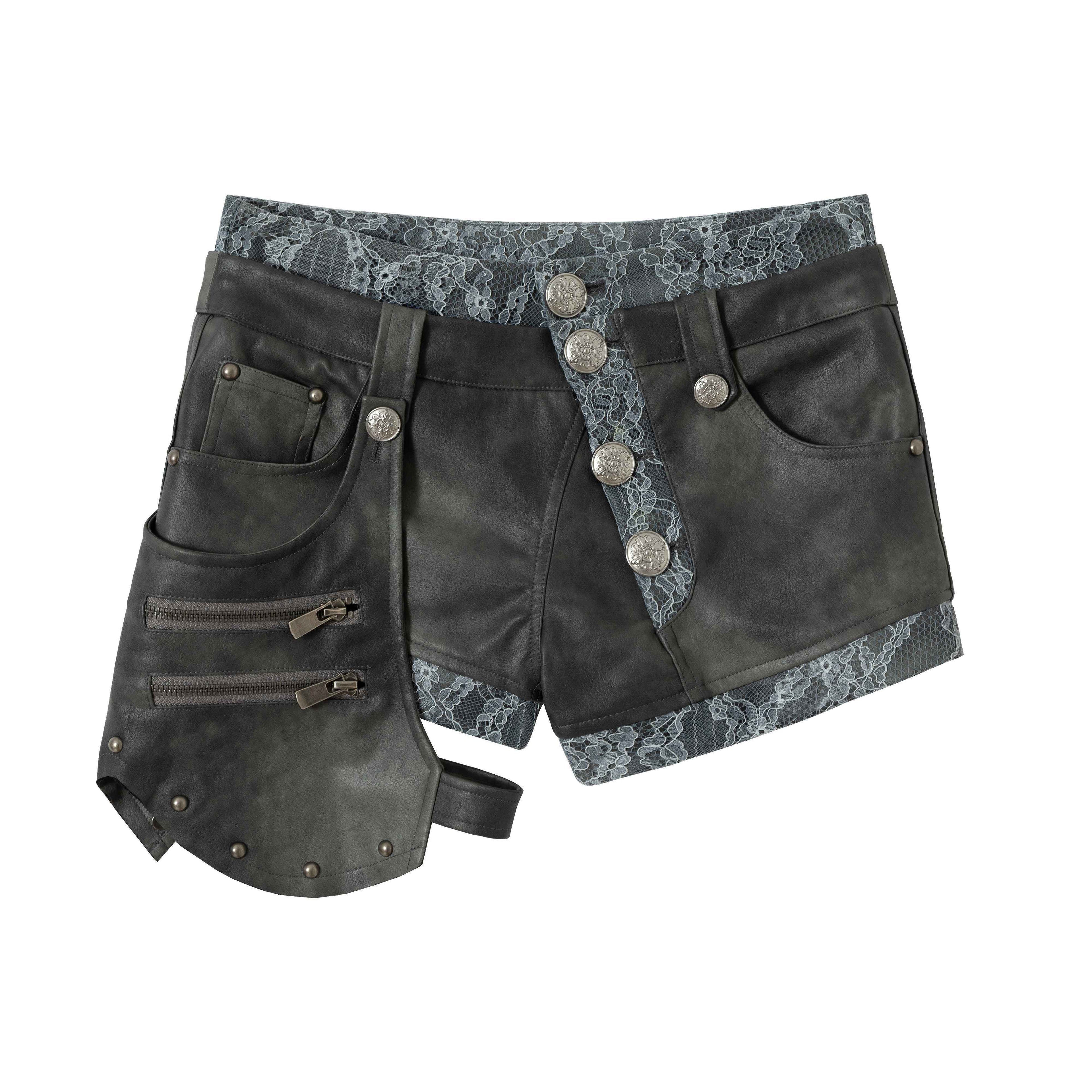 NO_ROMANCE_Low_Rise_Button_Fly_Vintage_Slim_Fit_Women_Ash_Blue_Black_Short_Trousers_MISSTT