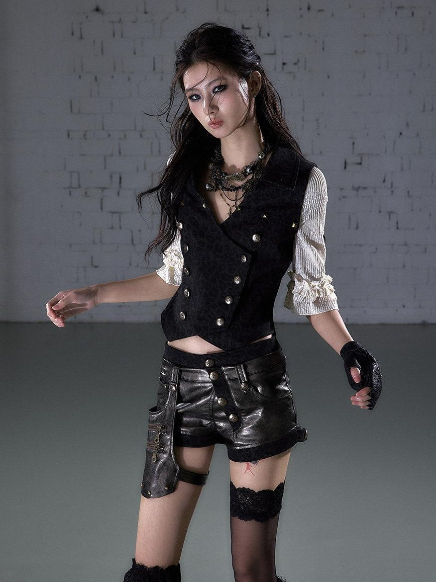 NO ROMANCE Low Rise Button Fly Vintage Slim Fit Women Ash Blue Black Short Trousers