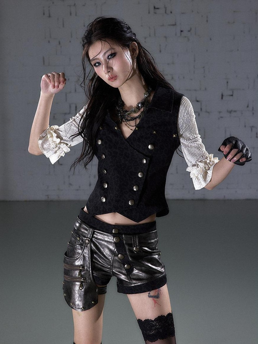 NO ROMANCE Low Rise Button Fly Vintage Slim Fit Women Ash Blue Black Short Trousers