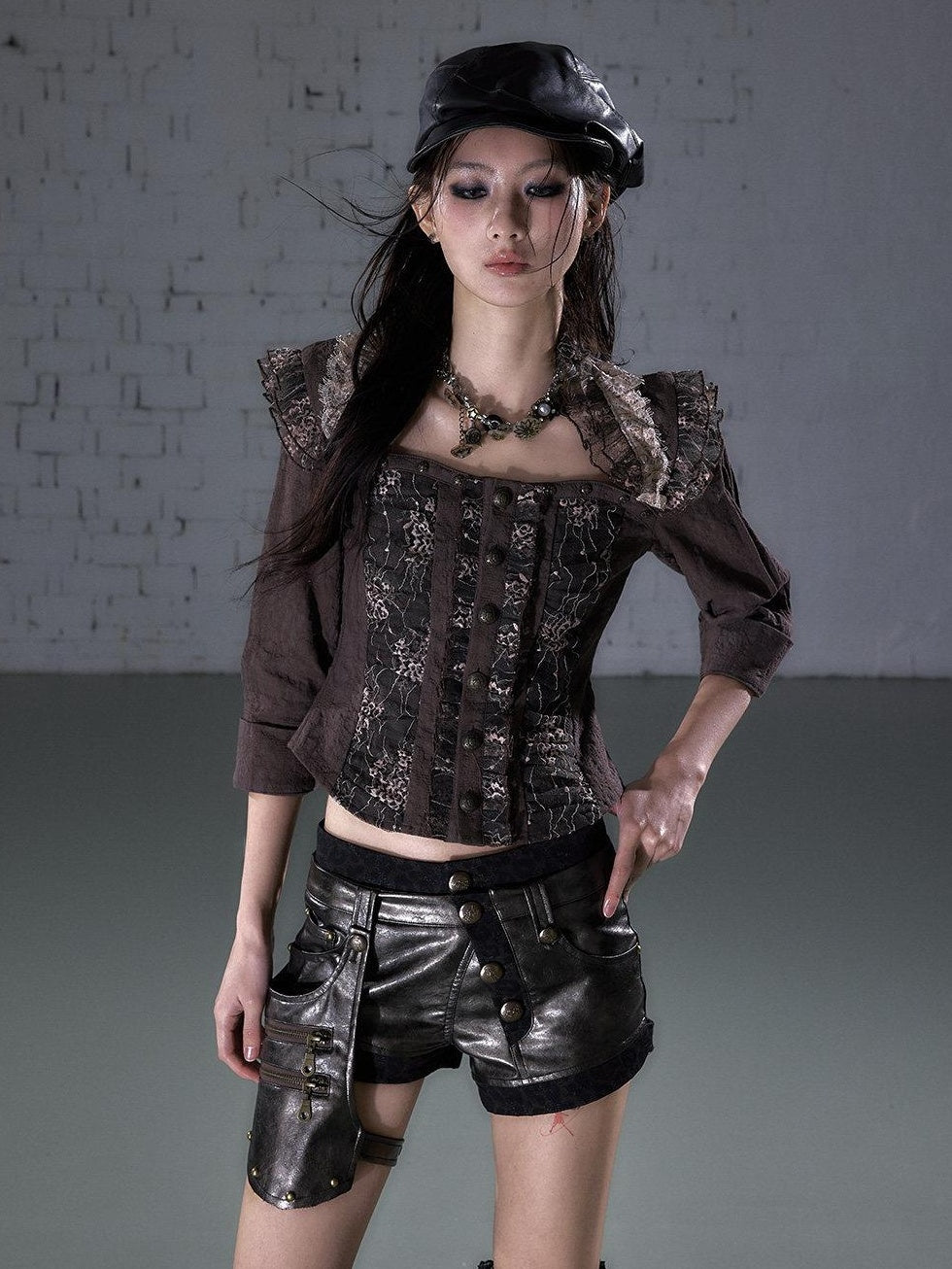 NO ROMANCE Low Rise Button Fly Vintage Slim Fit Women Ash Blue Black Short Trousers