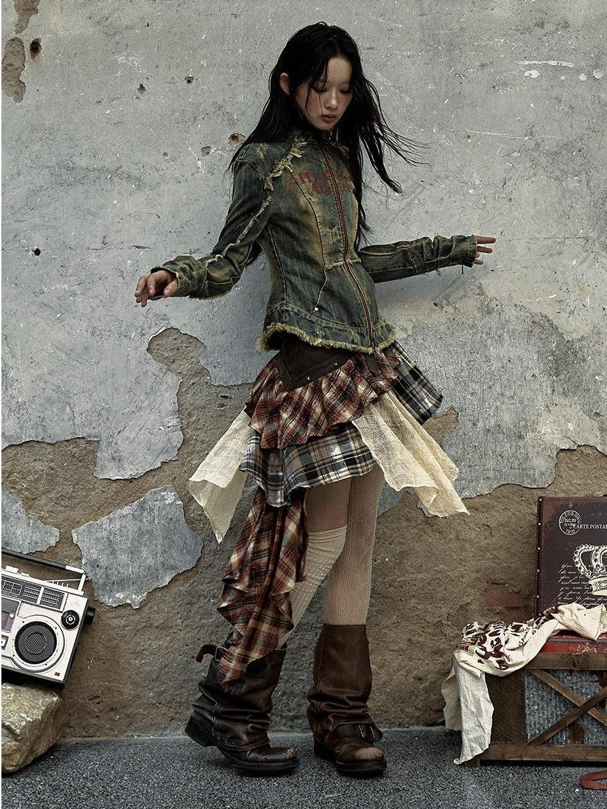NO ROMANCE Low Waist Cotton Lined Button Stud Plaid Street Girls Mini Skirts