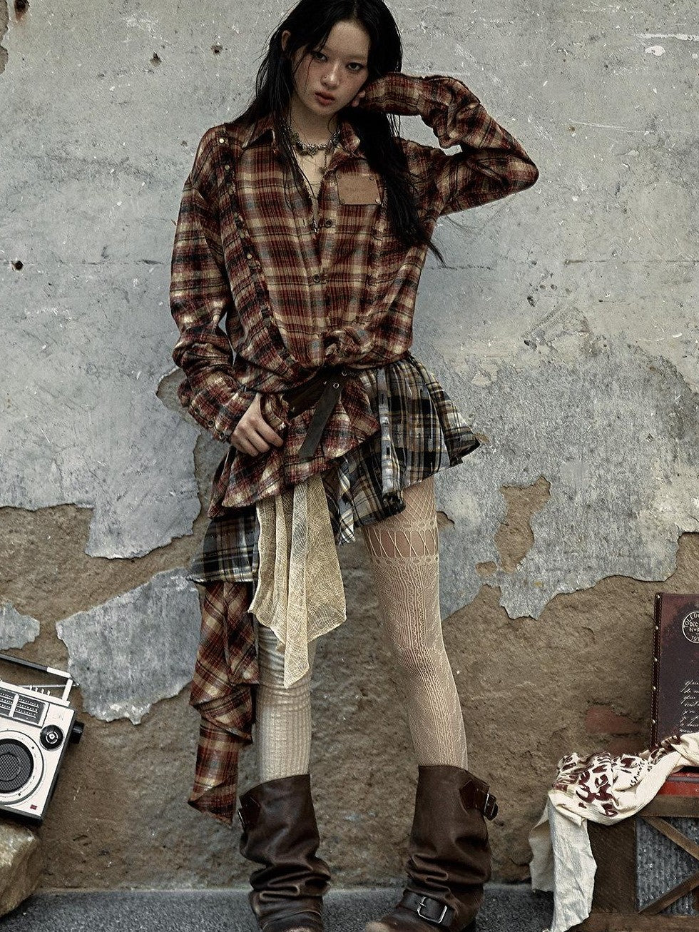 NO ROMANCE Low Waist Cotton Lined Button Stud Plaid Street Girls Mini Skirts