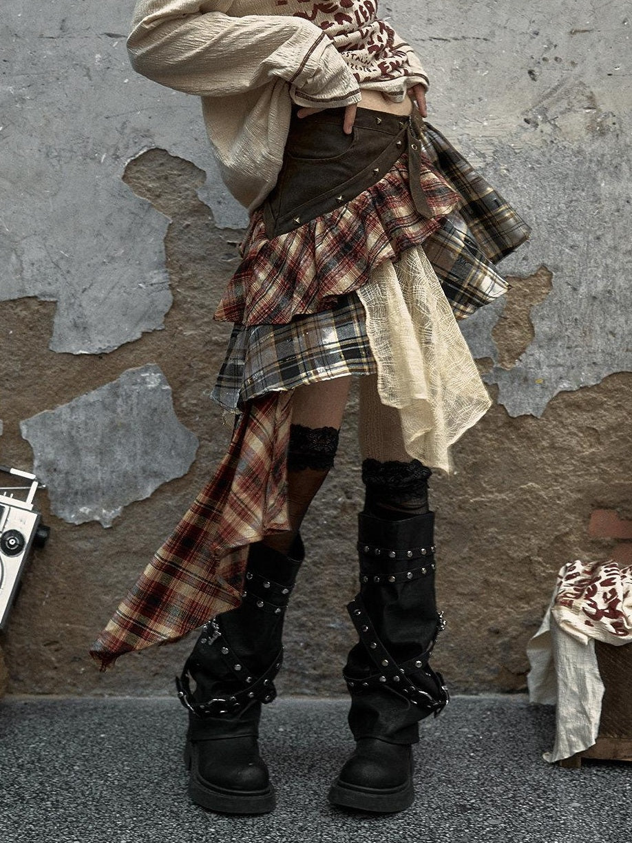 NO ROMANCE Low Waist Cotton Lined Button Stud Plaid Street Girls Mini Skirts