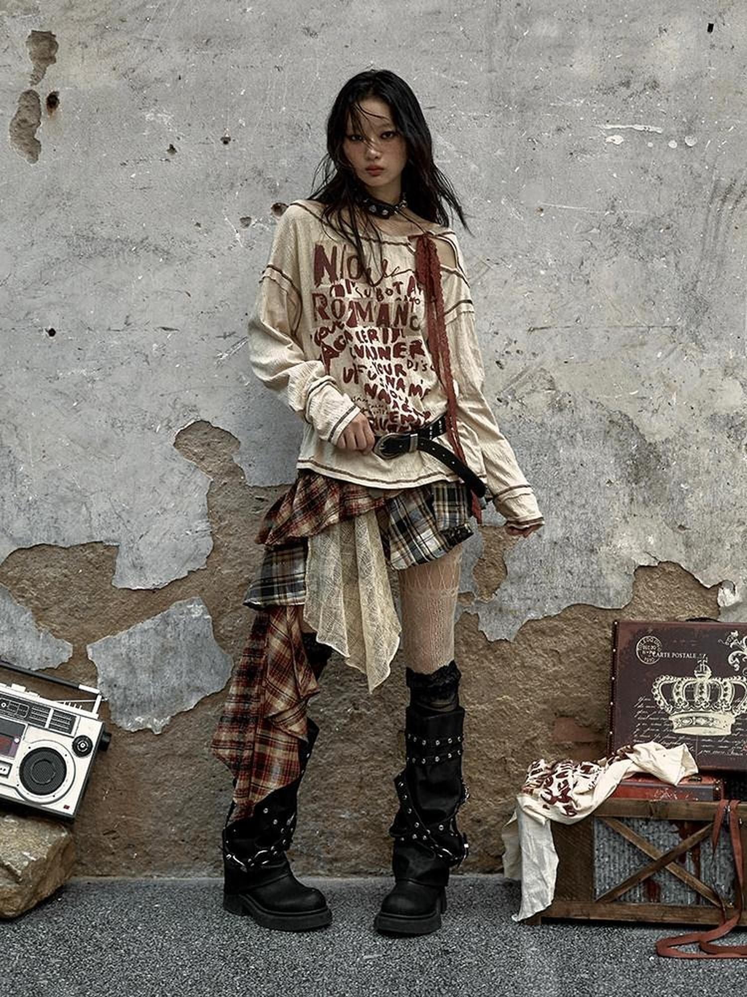 NO ROMANCE Low Waist Cotton Lined Button Stud Plaid Street Girls Mini Skirts