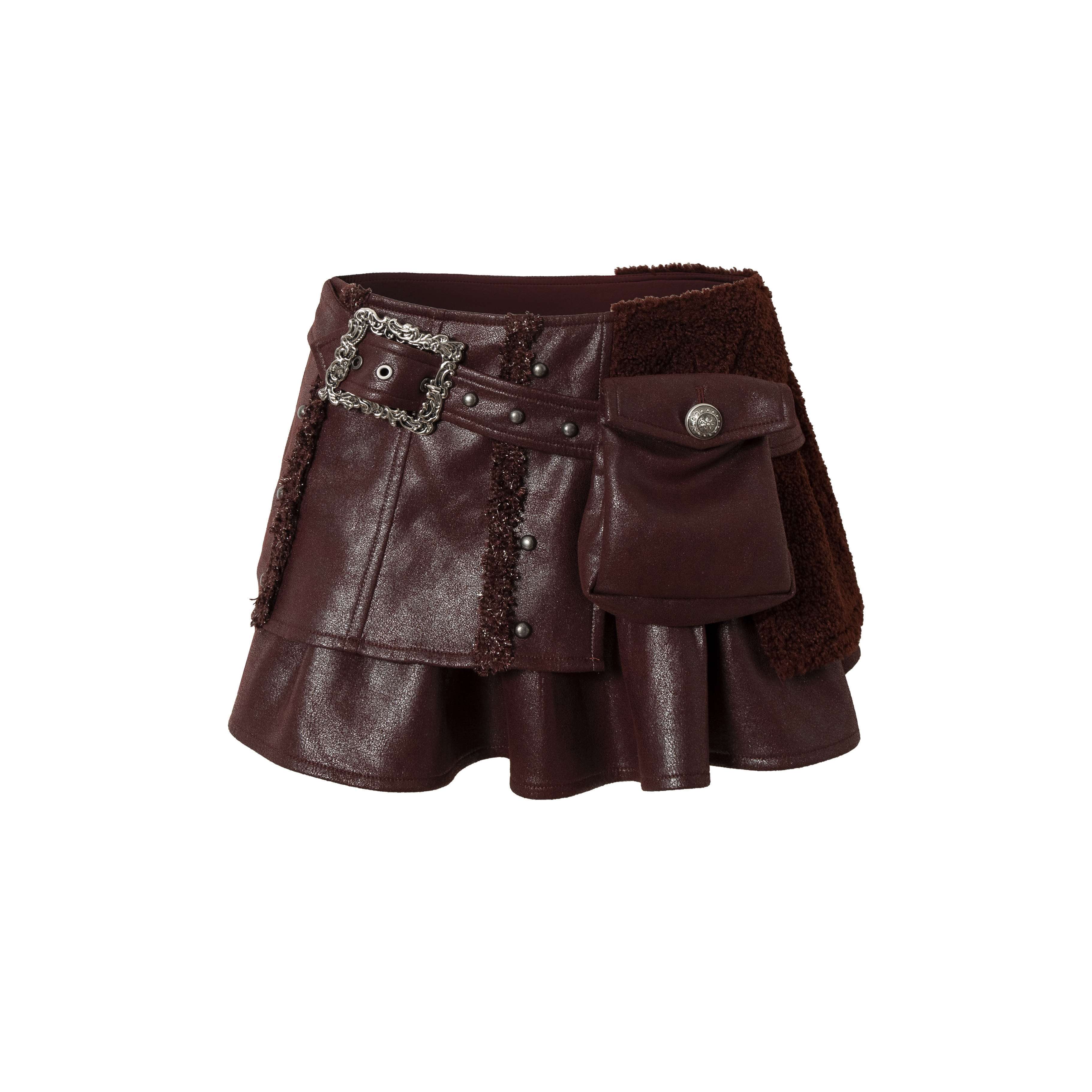 NO_ROMANCE_Low_Waist_Vintage_A_Line_Faux_Two_Piece_Patchwork_Travel_Wine_Red_Mini_Skirts_MISSTT