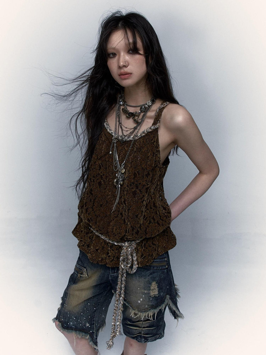 NO ROMANCE Original Design Strappy Unpadded Brown One Size Jute Rope Belt Camisoles