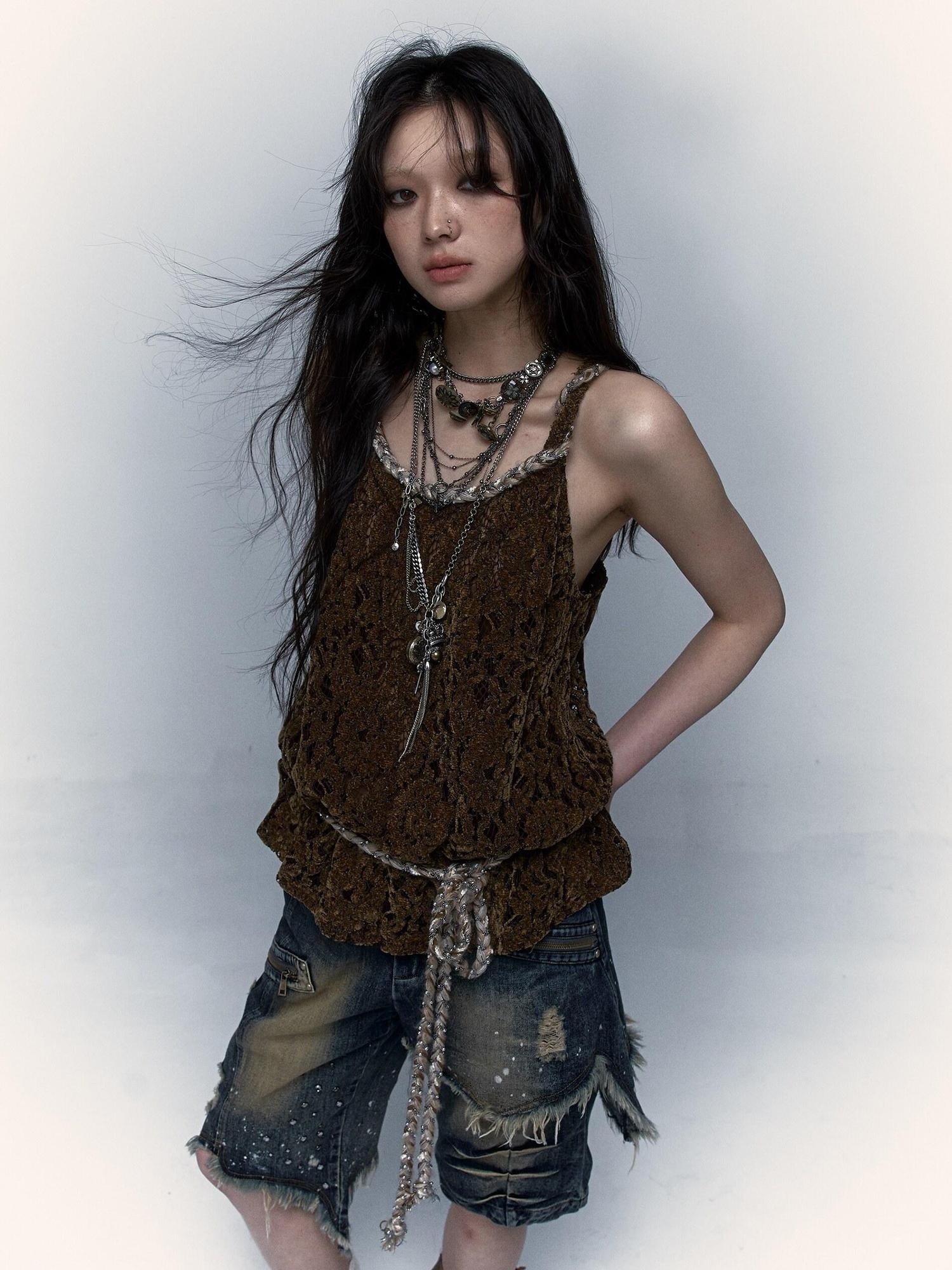 NO ROMANCE Original Design Strappy Unpadded Brown One Size Jute Rope Belt Camisoles