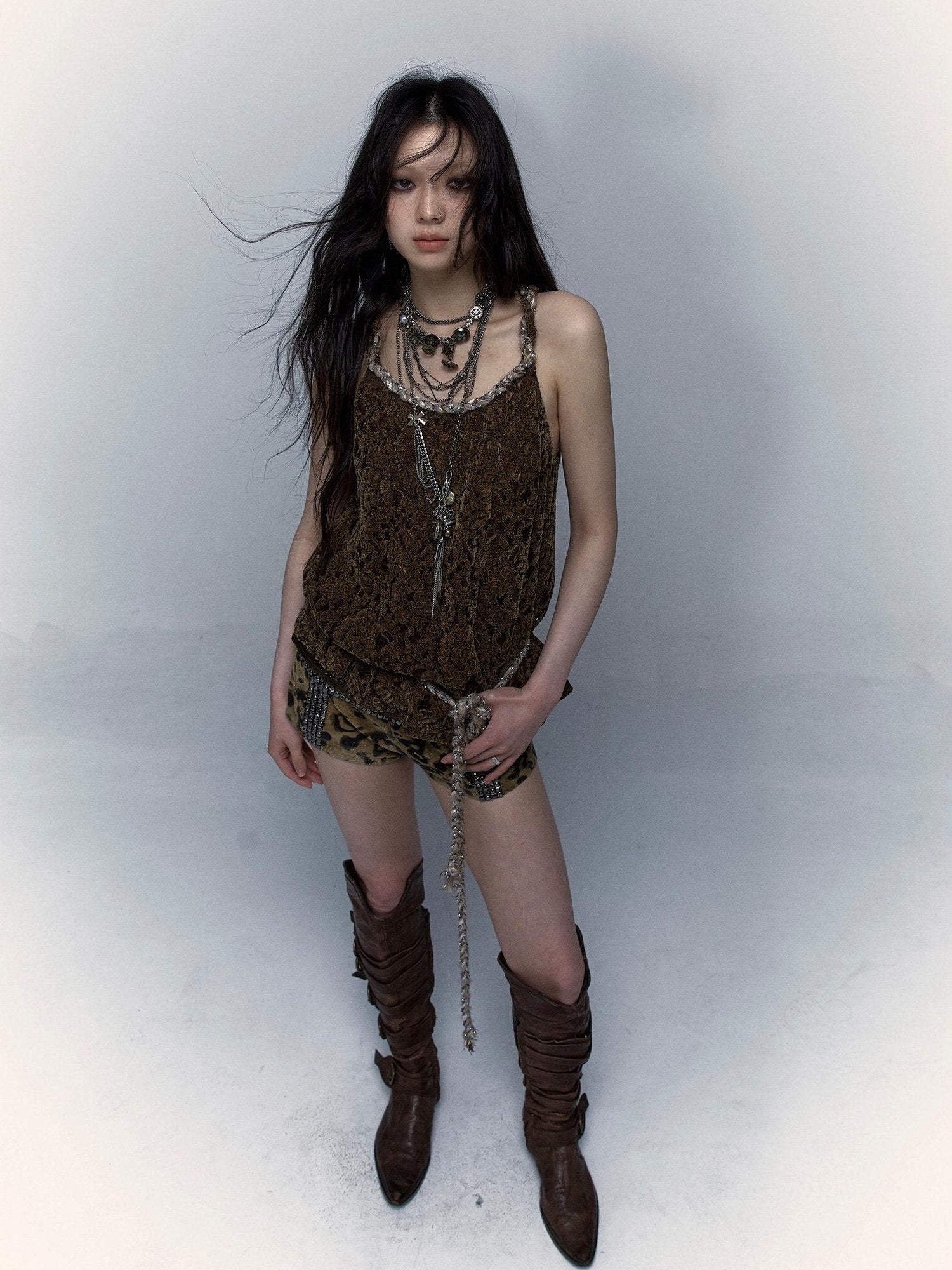 NO ROMANCE Original Design Strappy Unpadded Brown One Size Jute Rope Belt Camisoles