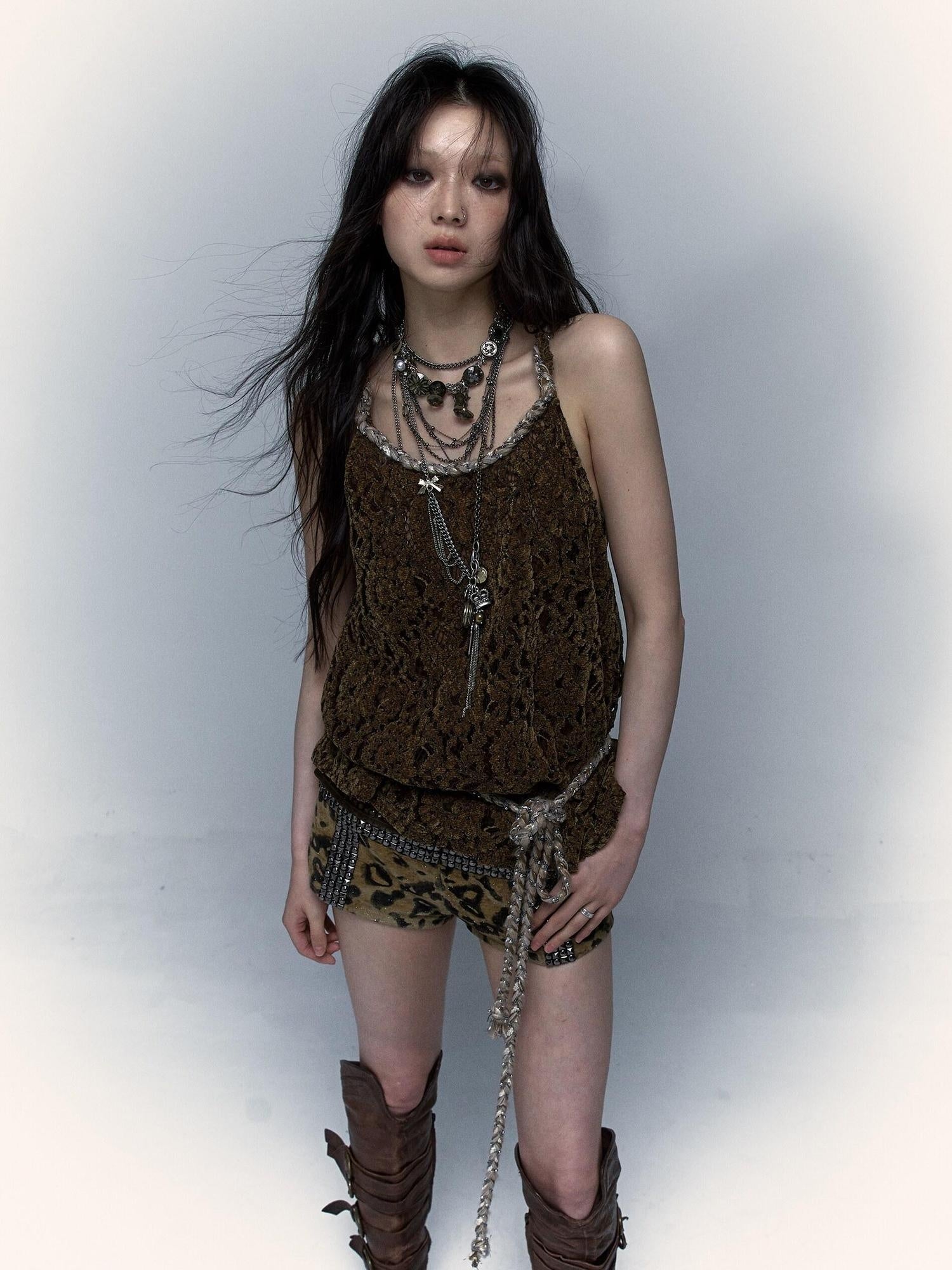NO ROMANCE Original Design Strappy Unpadded Brown One Size Jute Rope Belt Camisoles