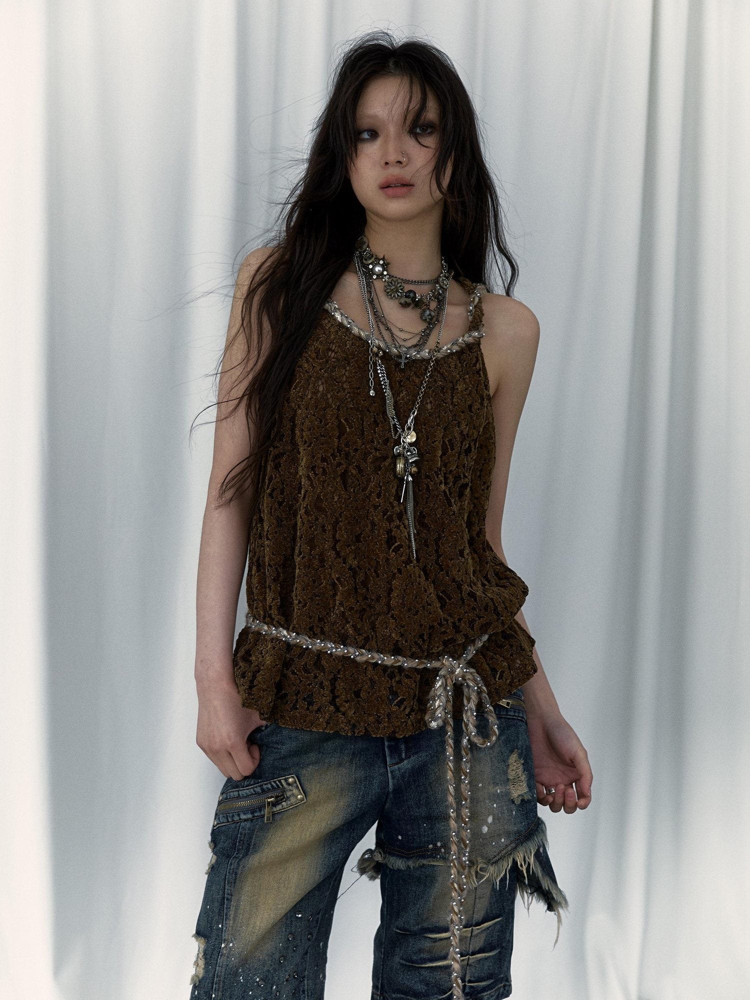 NO ROMANCE Original Design Strappy Unpadded Brown One Size Jute Rope Belt Camisoles