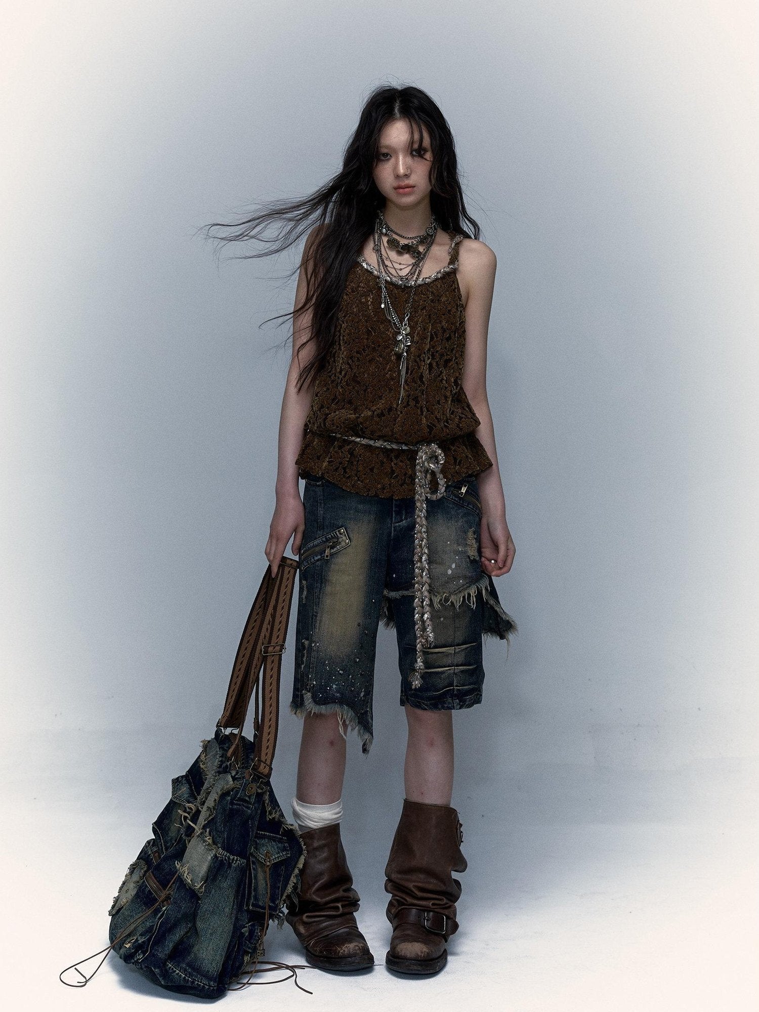 NO ROMANCE Original Design Strappy Unpadded Brown One Size Jute Rope Belt Camisoles