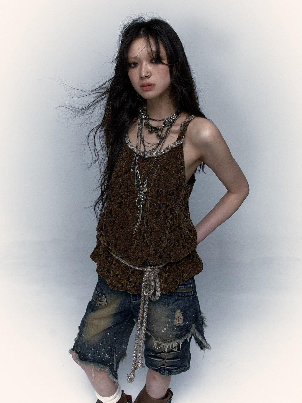 NO ROMANCE Original Design Strappy Unpadded Brown One Size Jute Rope Belt Camisoles