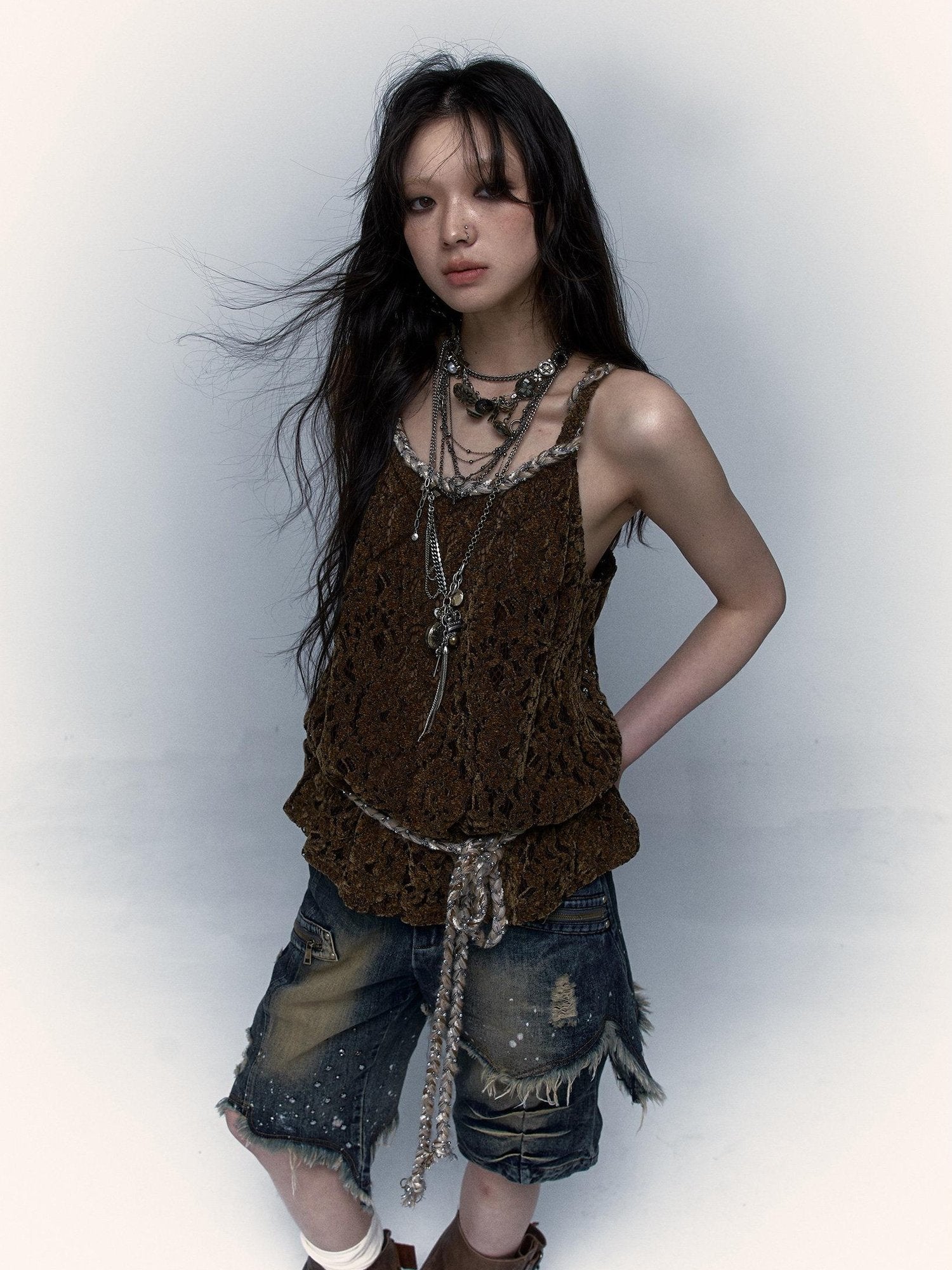 NO ROMANCE Original Design Strappy Unpadded Brown One Size Jute Rope Belt Camisoles