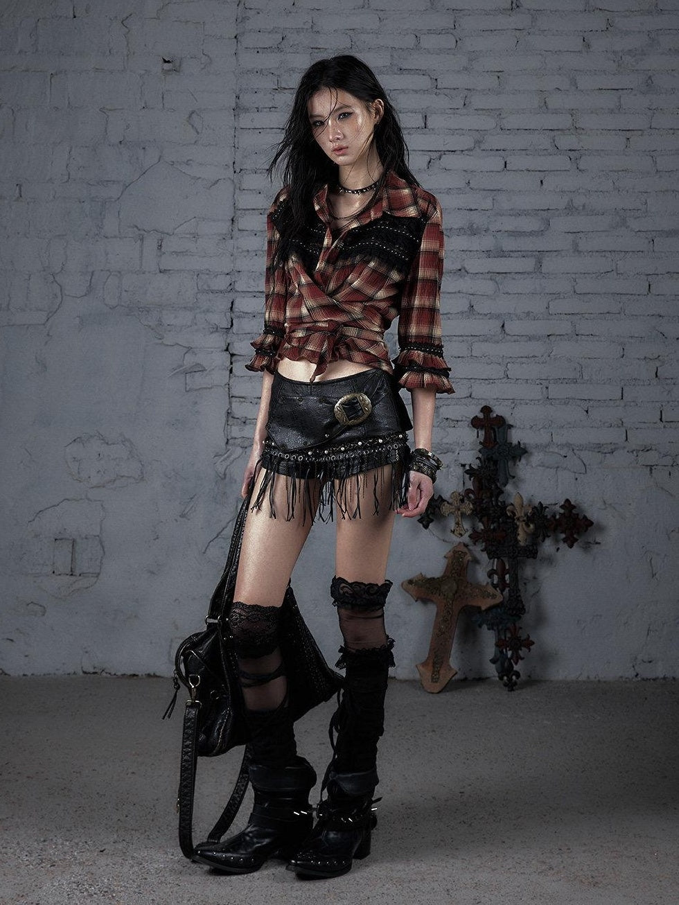 NO ROMANCE Original Low Waist Slim Fit Patchwork Black Teen Girl Casual Chic Short Trousers