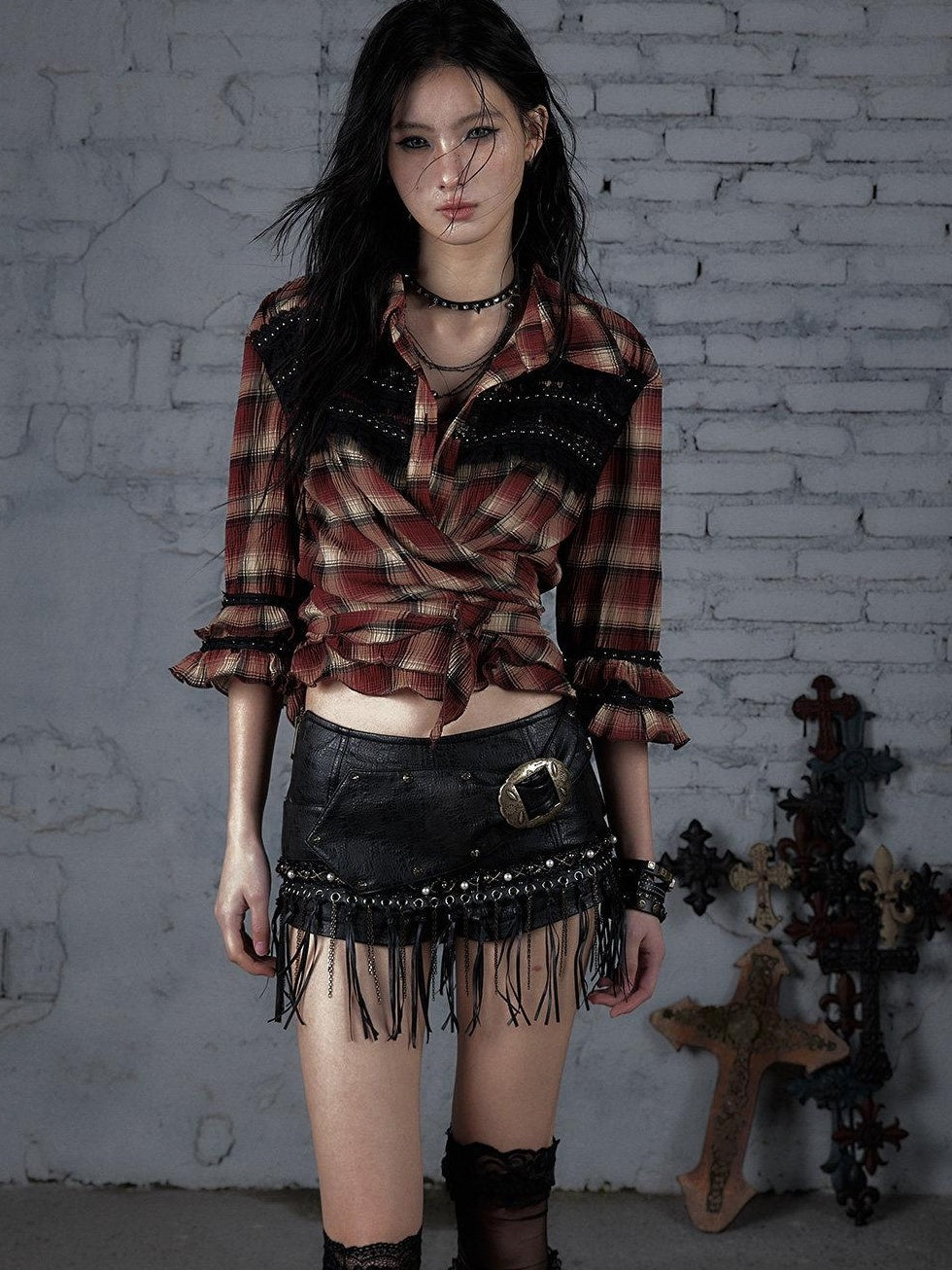 NO ROMANCE Original Low Waist Slim Fit Patchwork Black Teen Girl Casual Chic Short Trousers