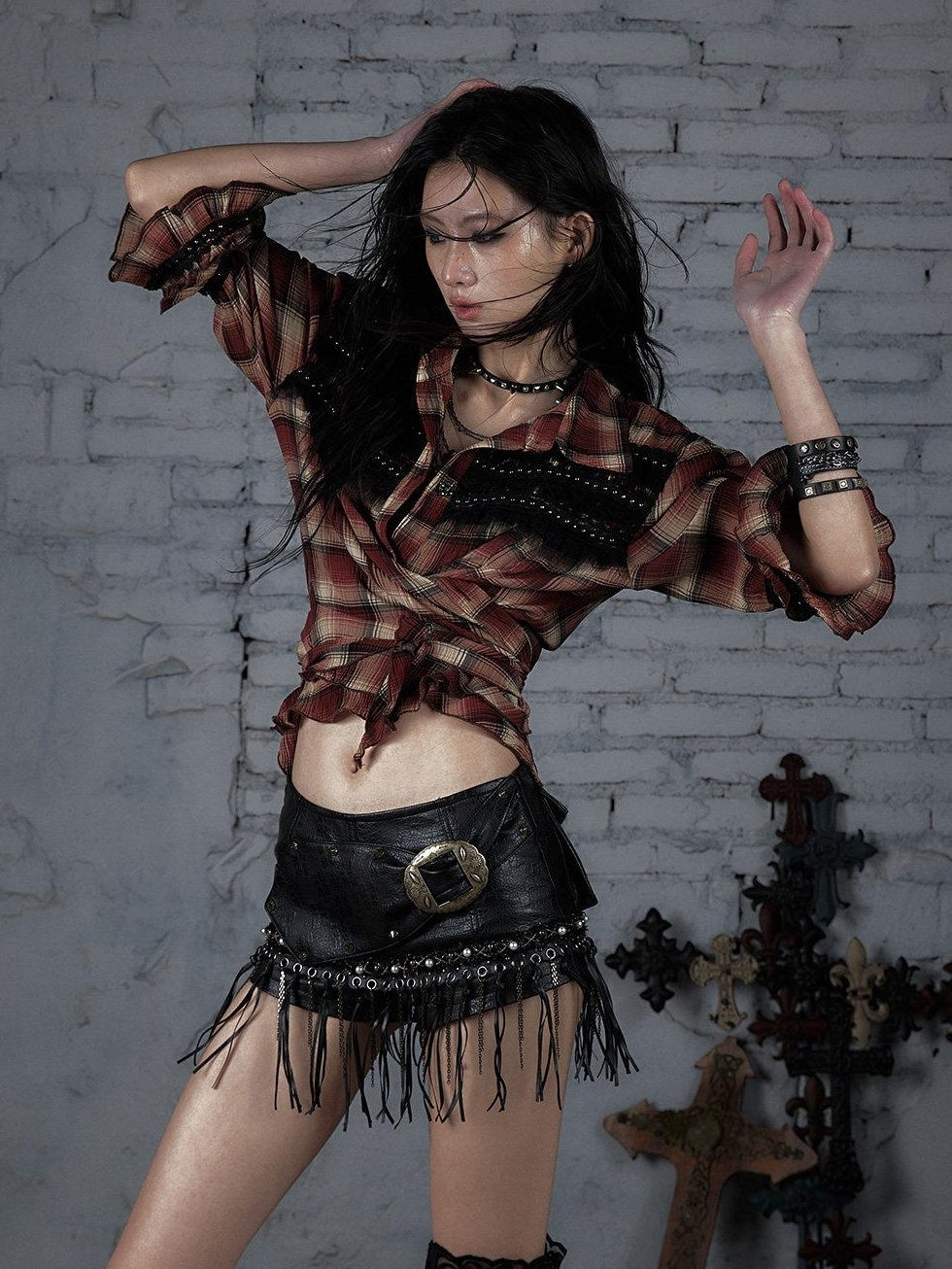 NO ROMANCE Original Low Waist Slim Fit Patchwork Black Teen Girl Casual Chic Short Trousers