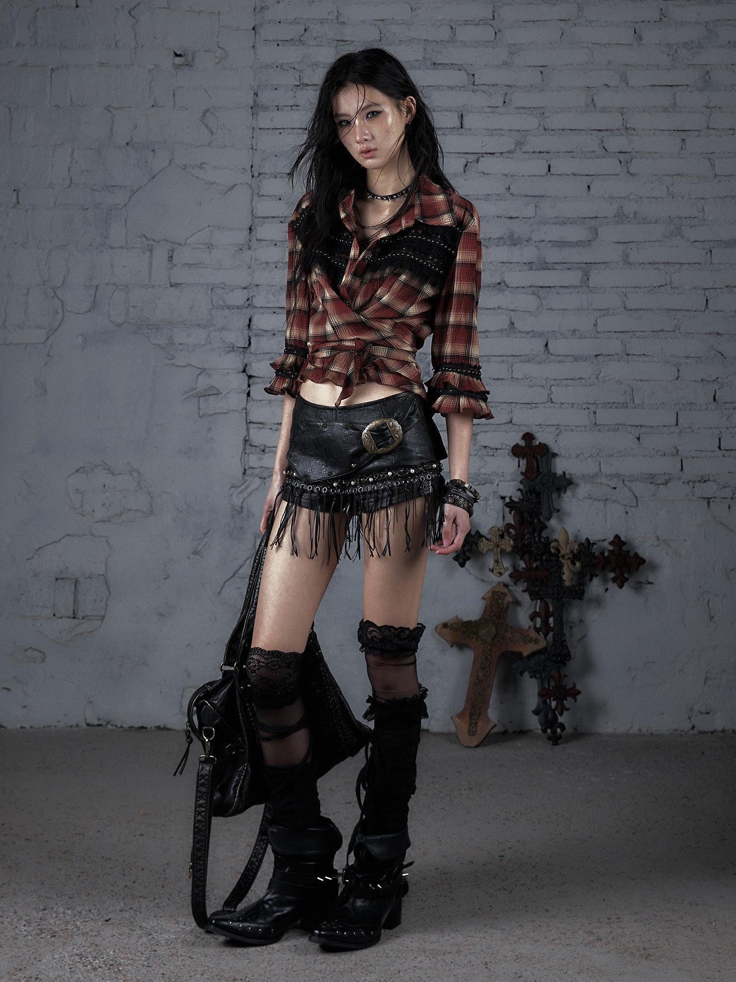 NO ROMANCE Original Low Waist Slim Fit Patchwork Black Teen Girl Casual Chic Short Trousers