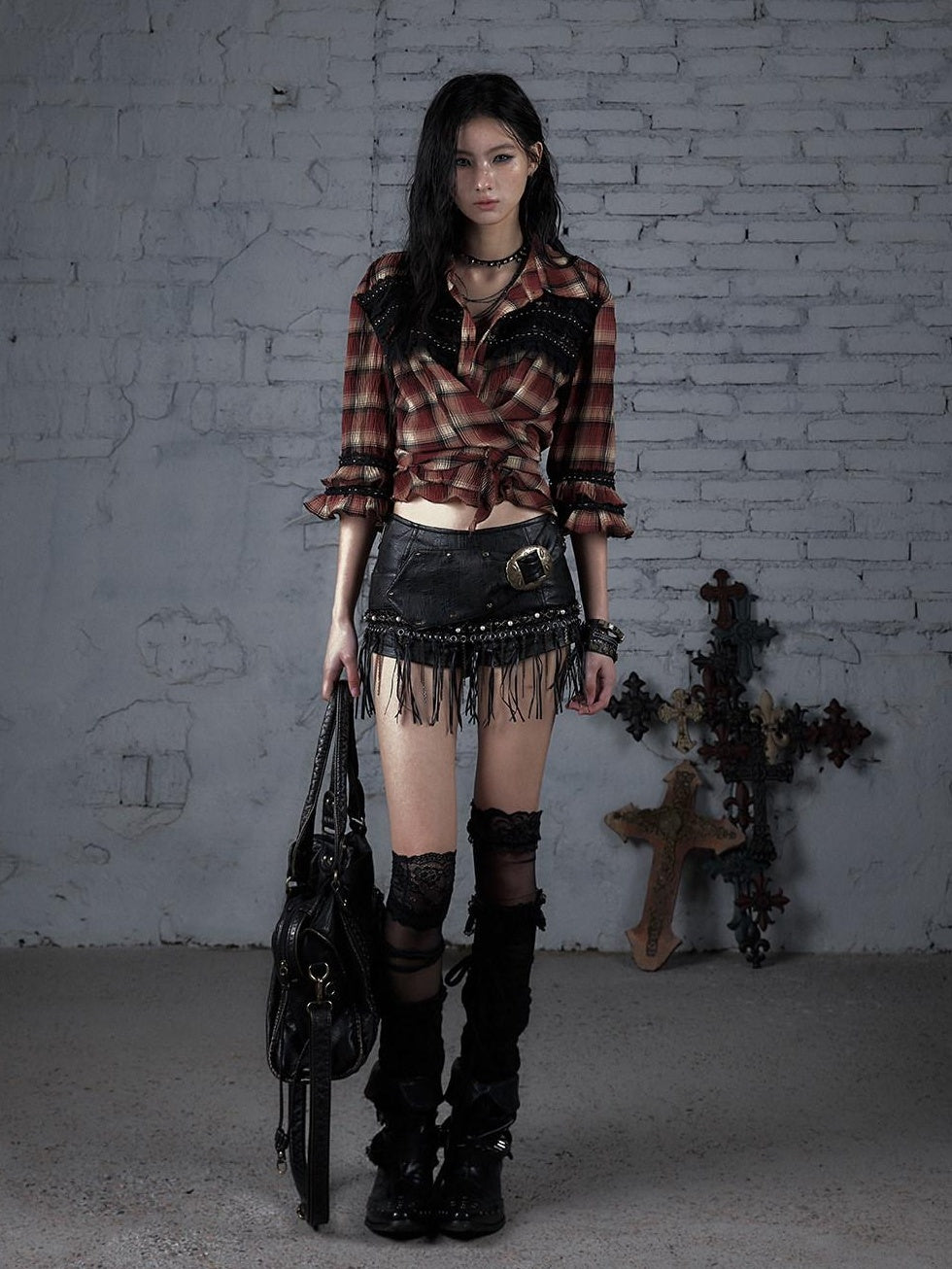 NO ROMANCE Original Low Waist Slim Fit Patchwork Black Teen Girl Casual Chic Short Trousers