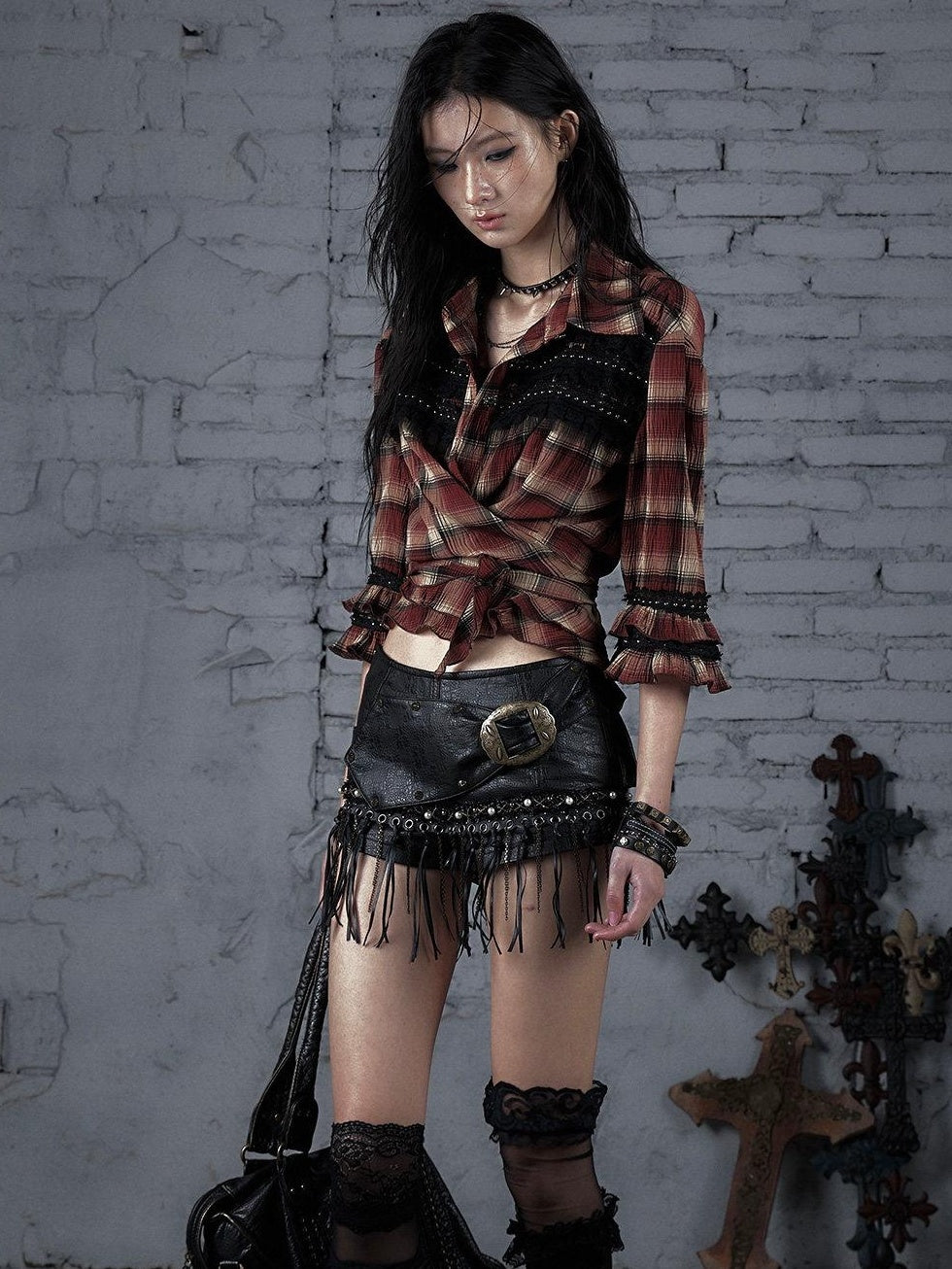 NO ROMANCE Original Low Waist Slim Fit Patchwork Black Teen Girl Casual Chic Short Trousers