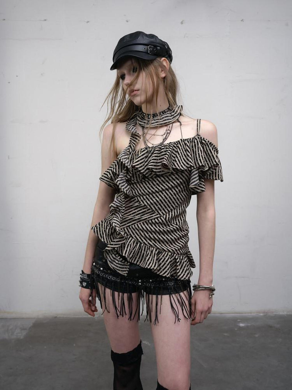 NO ROMANCE Original Slim Fit Striped Khaki Lightweight Unpadded Women Polyester Camisoles