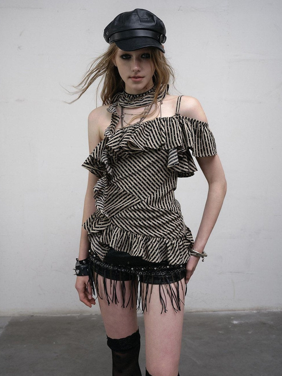 NO ROMANCE Original Slim Fit Striped Khaki Lightweight Unpadded Women Polyester Camisoles