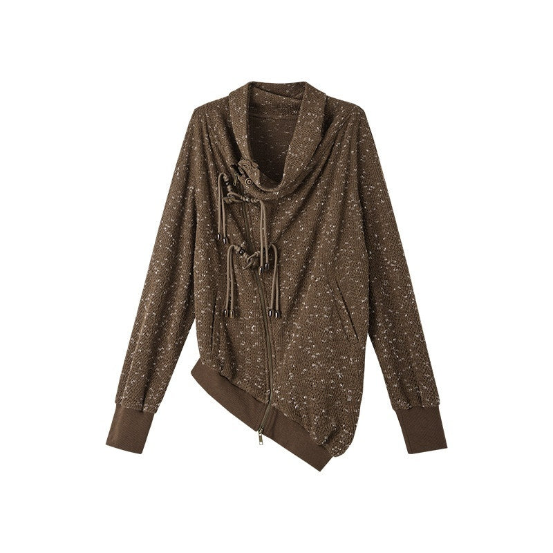 NO_ROMANCE_Polka_Dot_Zip_Cardigan_Cowl_Neck_Street_Loose_Fit_Nylon_Cotton_Hoodies_MISSTT