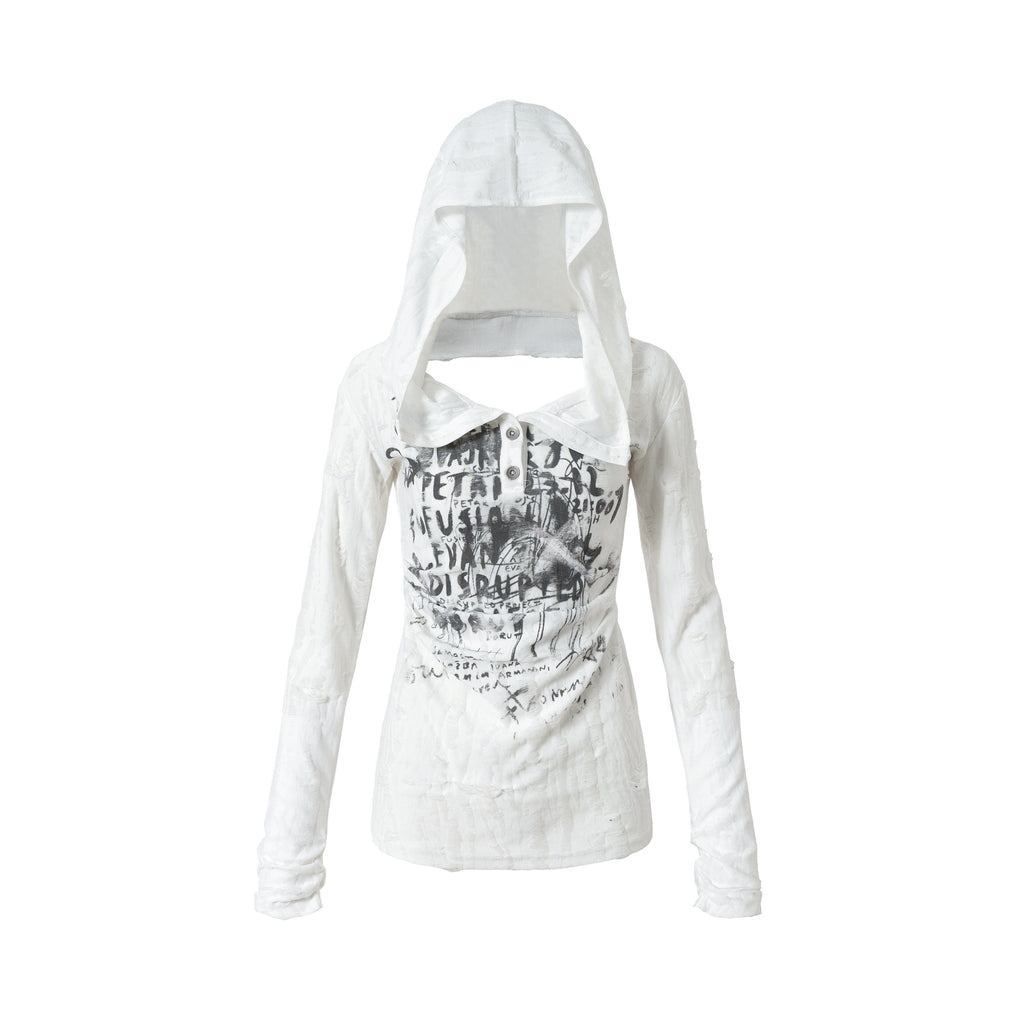 NO_ROMANCE_Punk_Printed_Slim_Fit_Hooded_For_Women_Dark_Gray_Long_Sleeve_T-Shirts_MISSTT