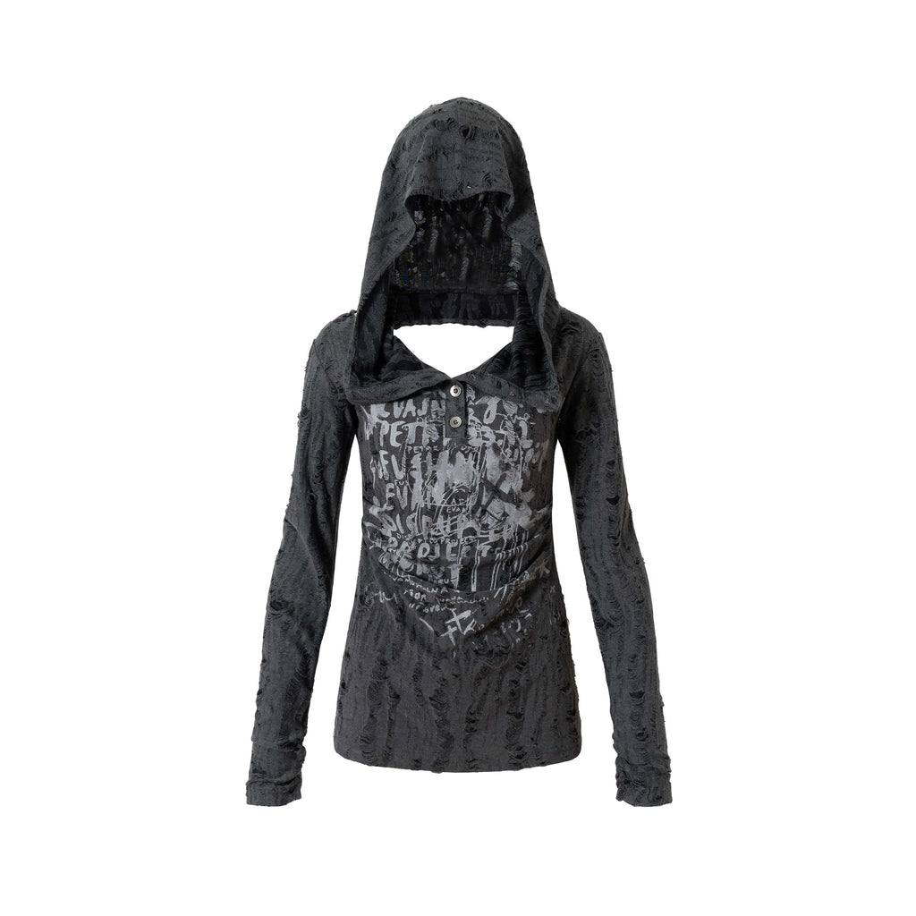 NO_ROMANCE_Punk_Printed_Slim_Fit_Hooded_For_Women_Dark_Gray_Long_Sleeve_T-Shirts_MISSTT