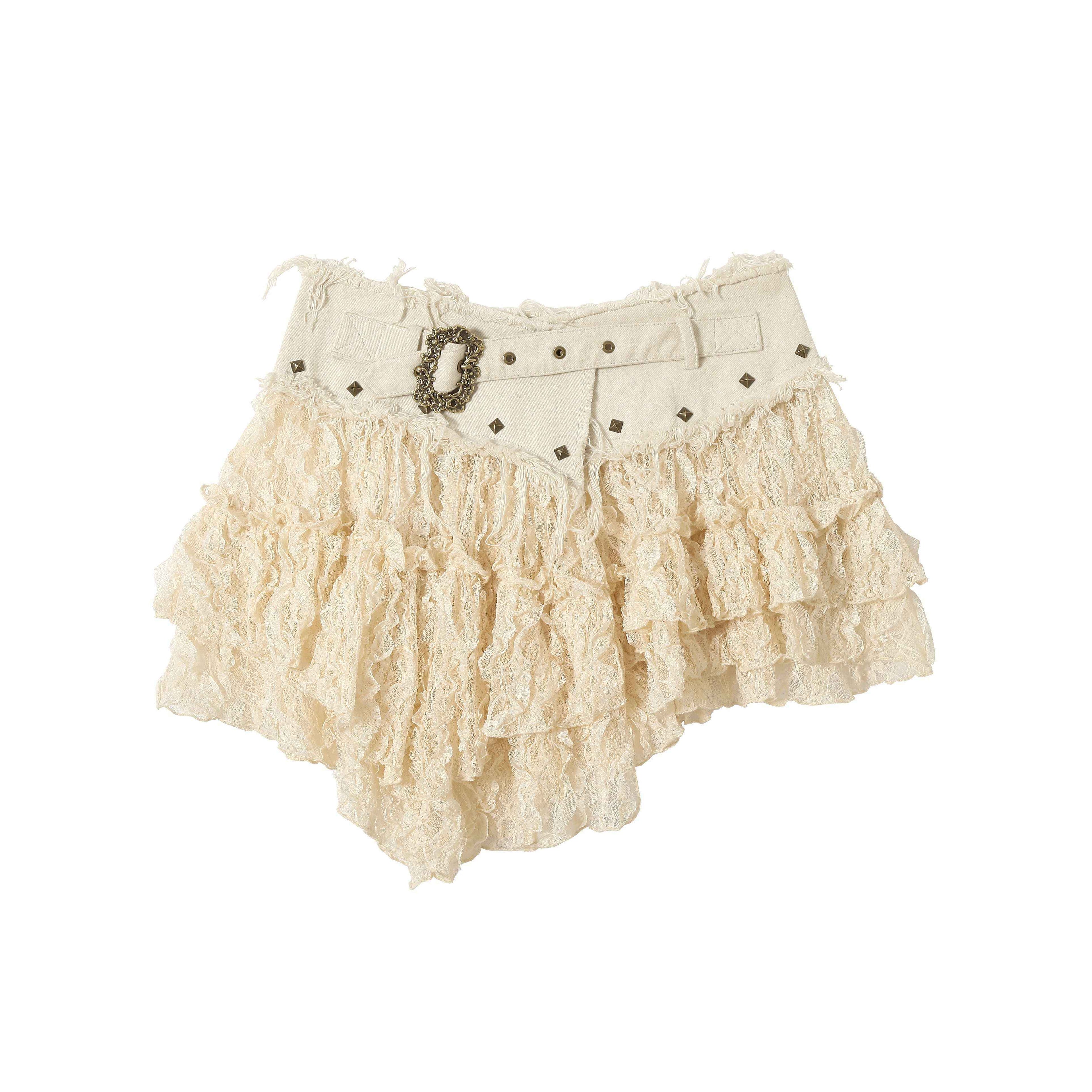 NO_ROMANCE_Pure_Cotton_Japanese_Asymmetric_Low_Waist_Lace_Travel_Youth_Off_White_Mini_Skirts_MISSTT