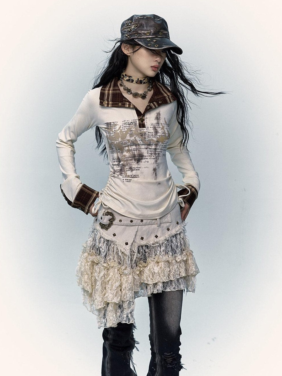 NO ROMANCE Pure Cotton Japanese Asymmetric Low Waist Lace Travel Youth Off White Mini Skirts