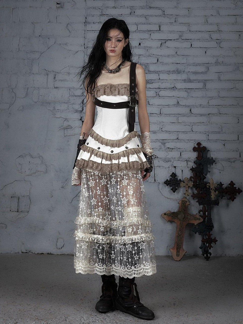 NO ROMANCE Pure Cotton Lace Vintage Natural Waist Party Sexy Strapless Mini Dresses