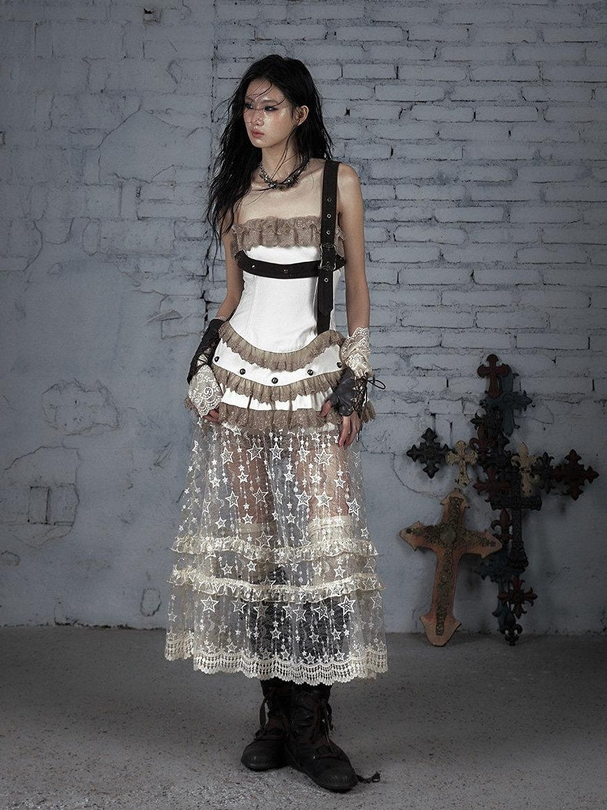 NO ROMANCE Pure Cotton Lace Vintage Natural Waist Party Sexy Strapless Mini Dresses