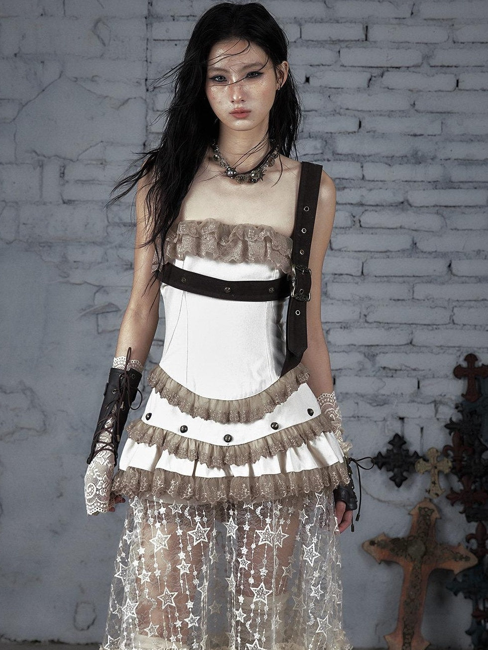 NO ROMANCE Pure Cotton Lace Vintage Natural Waist Party Sexy Strapless Mini Dresses