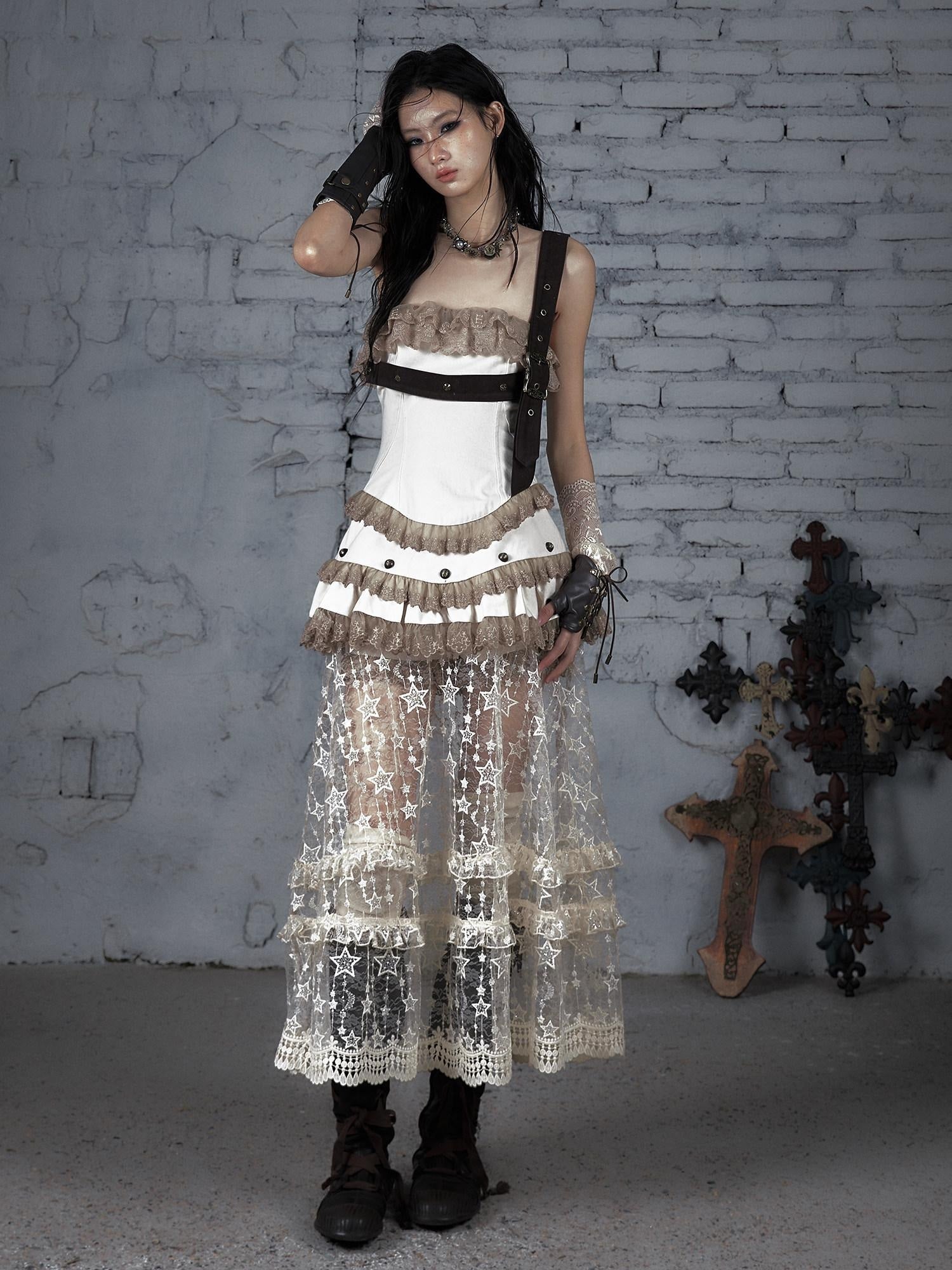 NO ROMANCE Pure Cotton Lace Vintage Natural Waist Party Sexy Strapless Mini Dresses